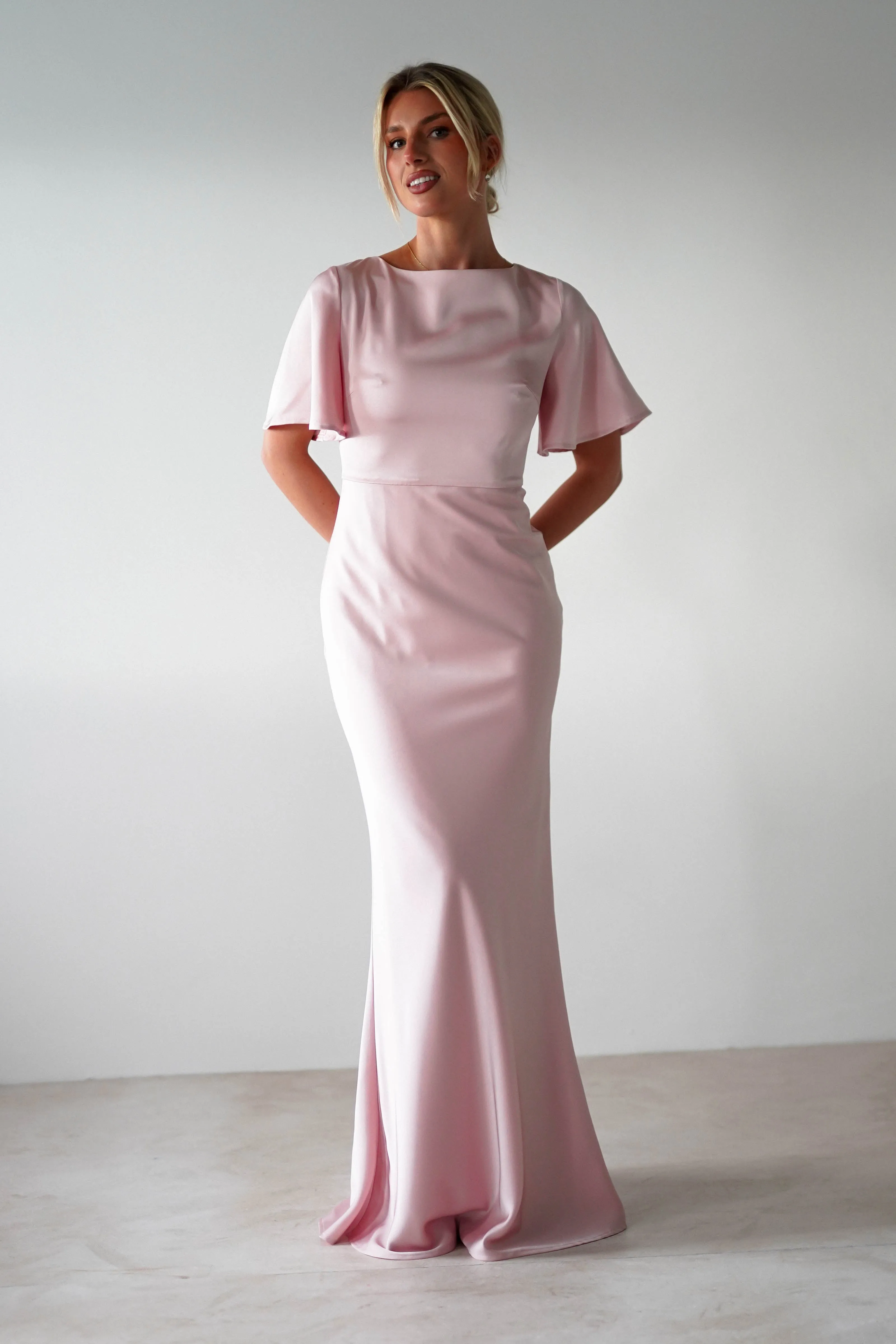 Olivia Soft Matte Satin Maxi Dress | Blush Pink