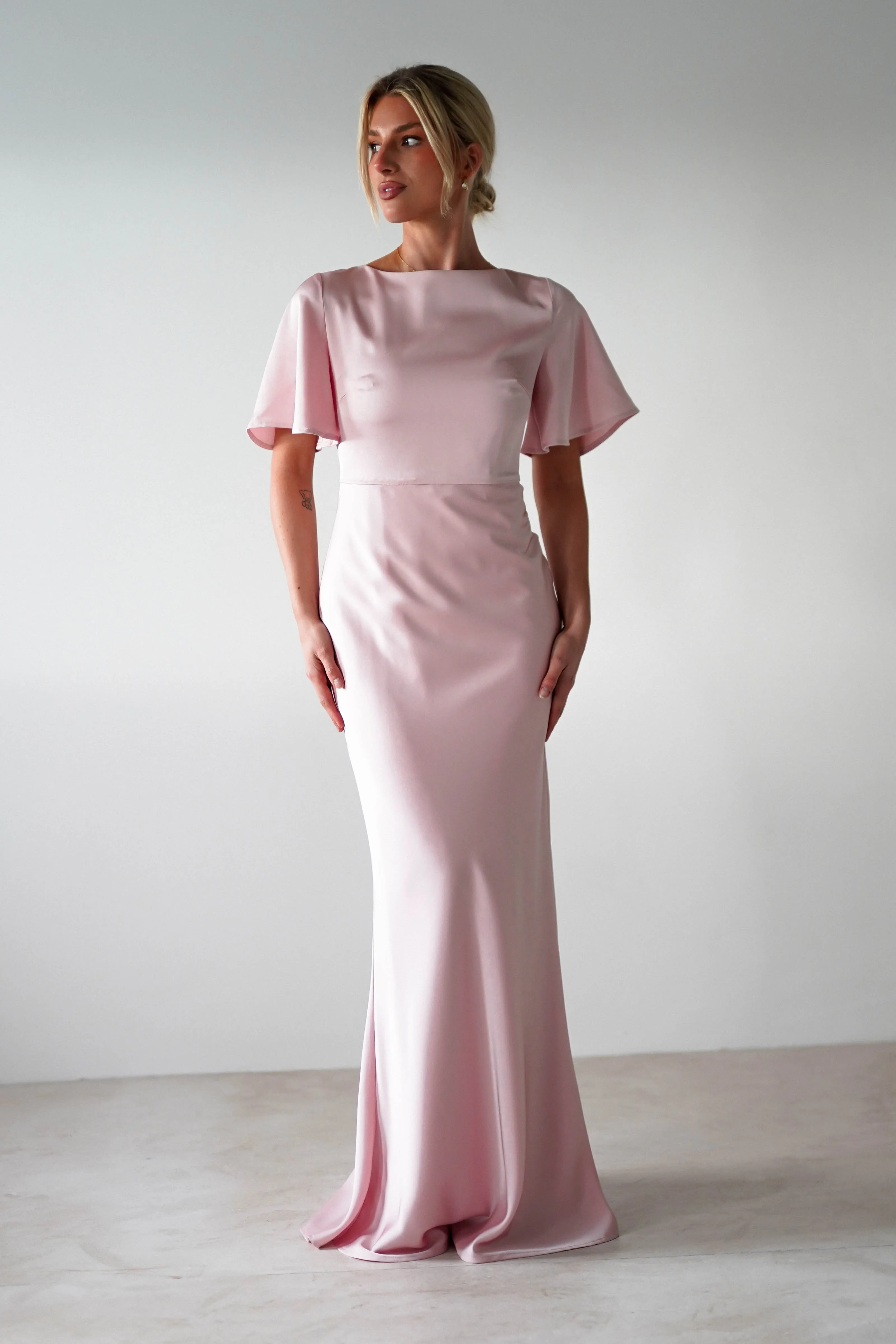 Olivia Soft Matte Satin Maxi Dress | Blush Pink