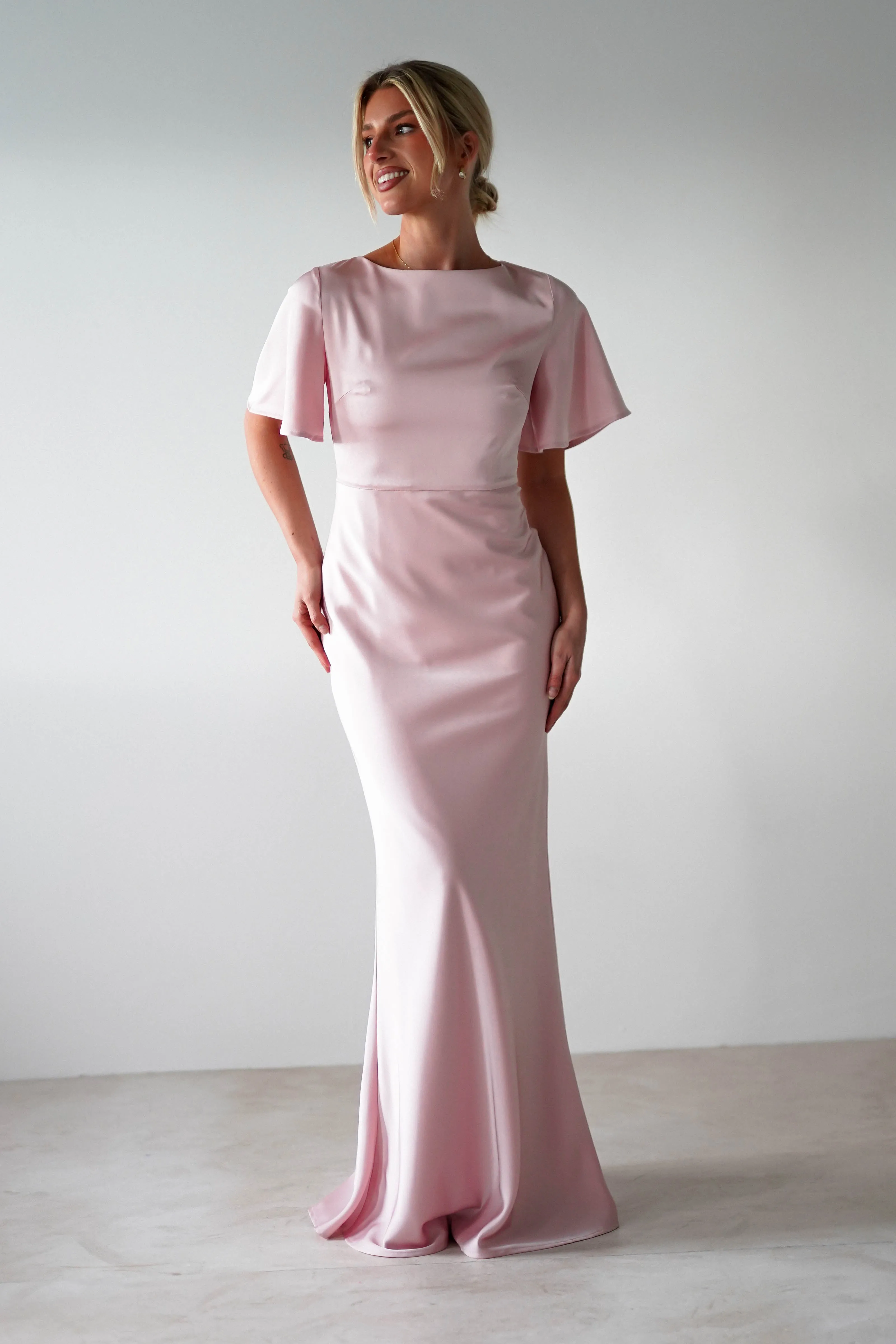 Olivia Soft Matte Satin Maxi Dress | Blush Pink