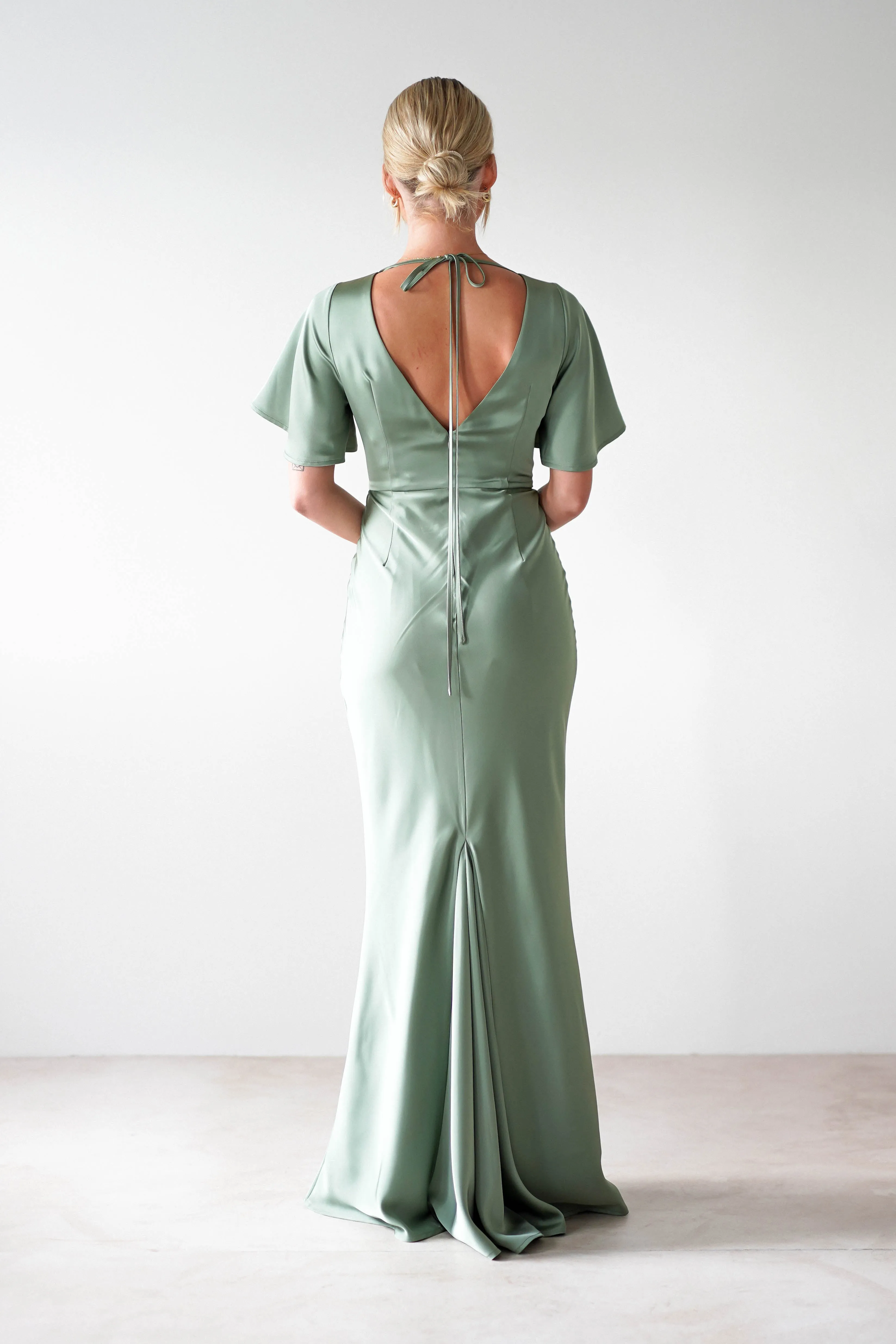 Olivia Soft Matte Satin Maxi Dress | Olive