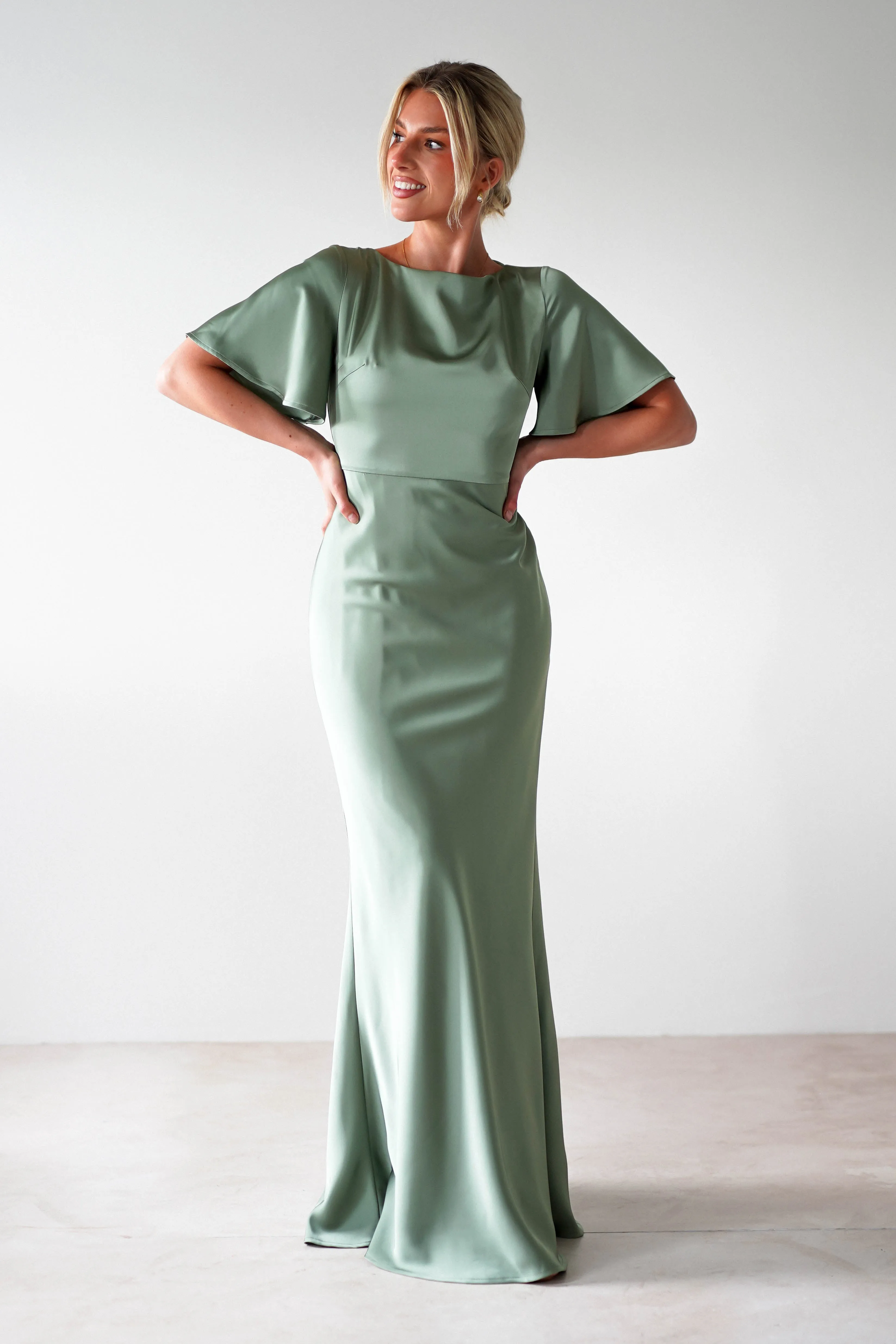 Olivia Soft Matte Satin Maxi Dress | Olive