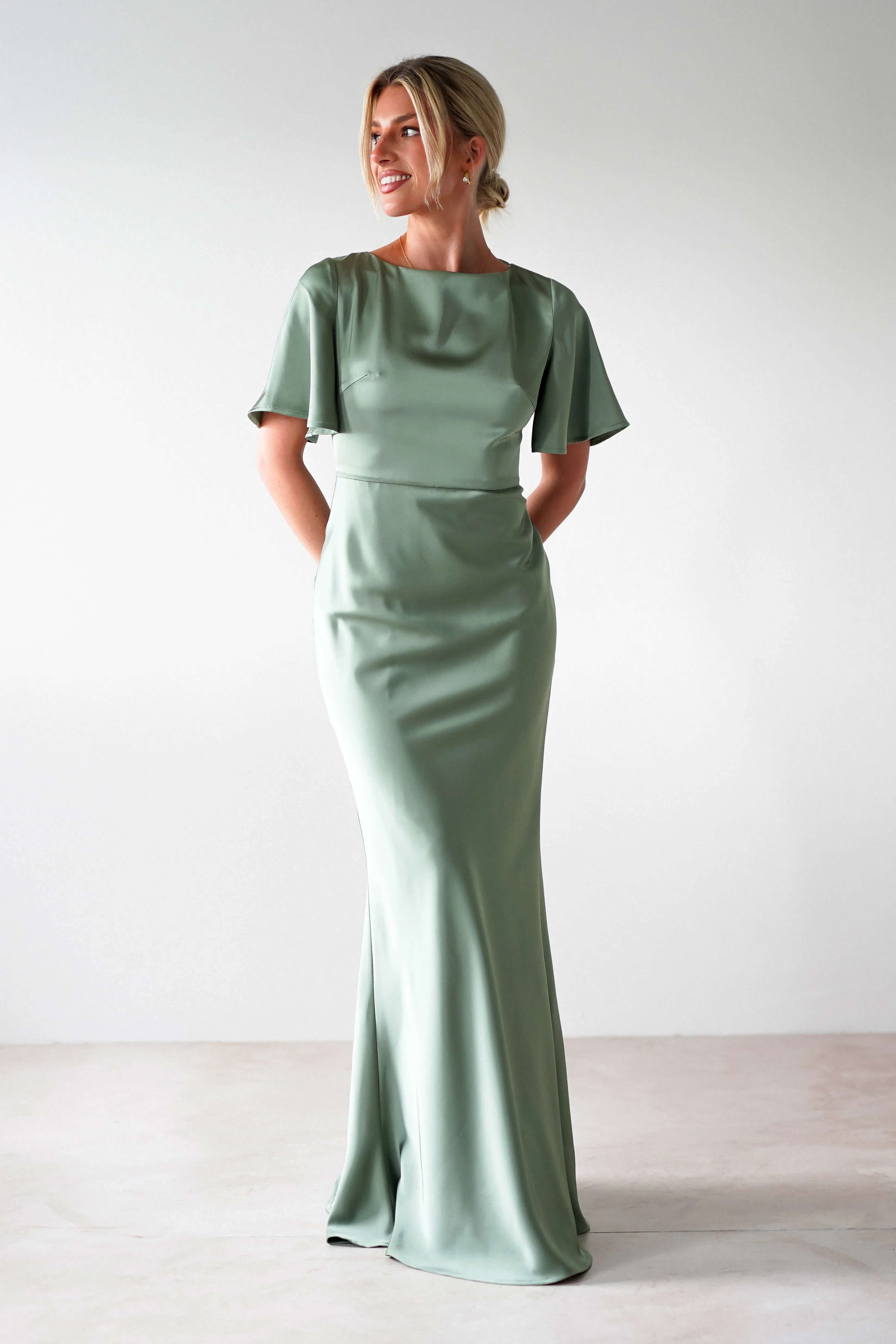 Olivia Soft Matte Satin Maxi Dress | Olive