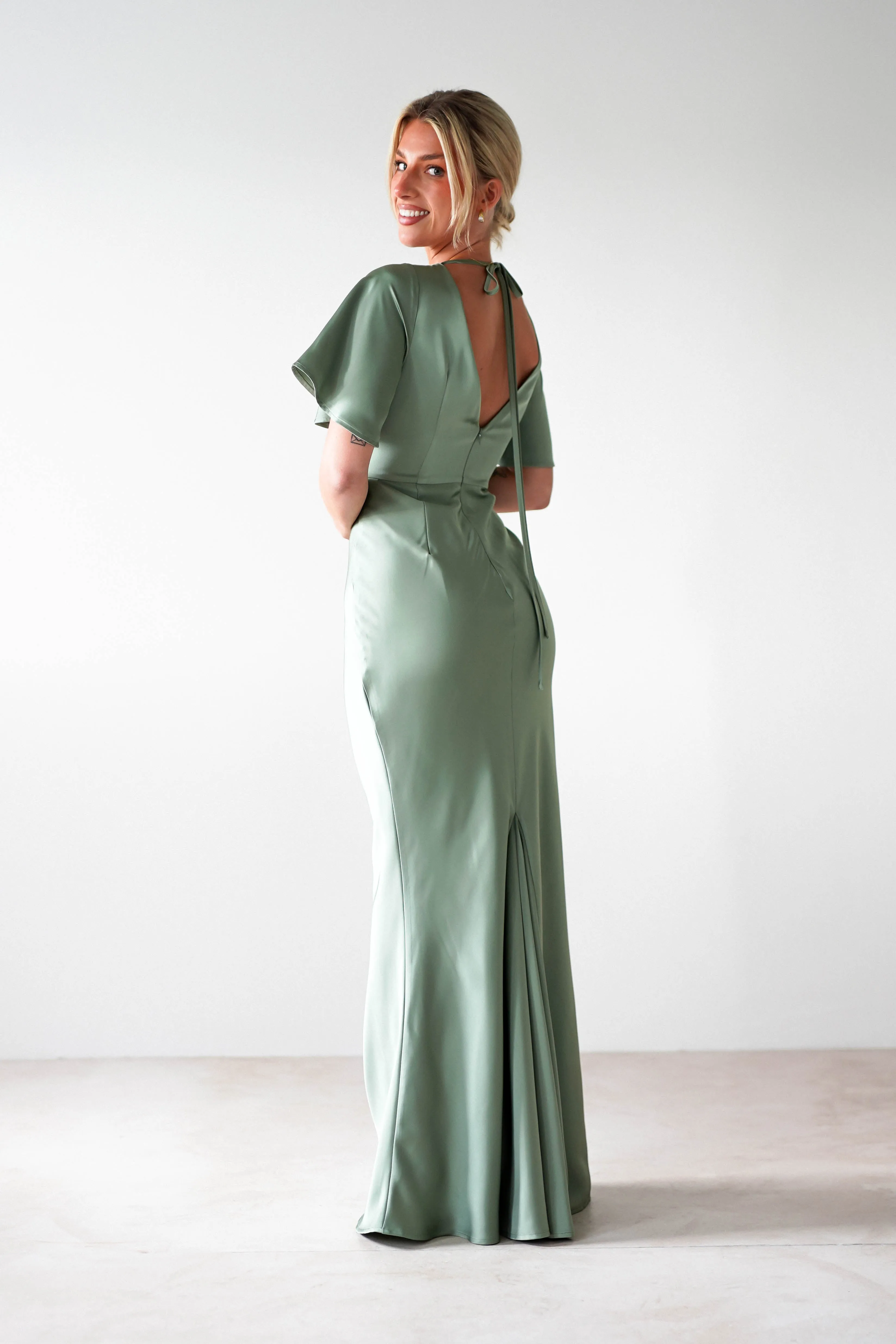 Olivia Soft Matte Satin Maxi Dress | Olive