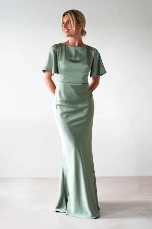 Olivia Soft Matte Satin Maxi Dress | Olive