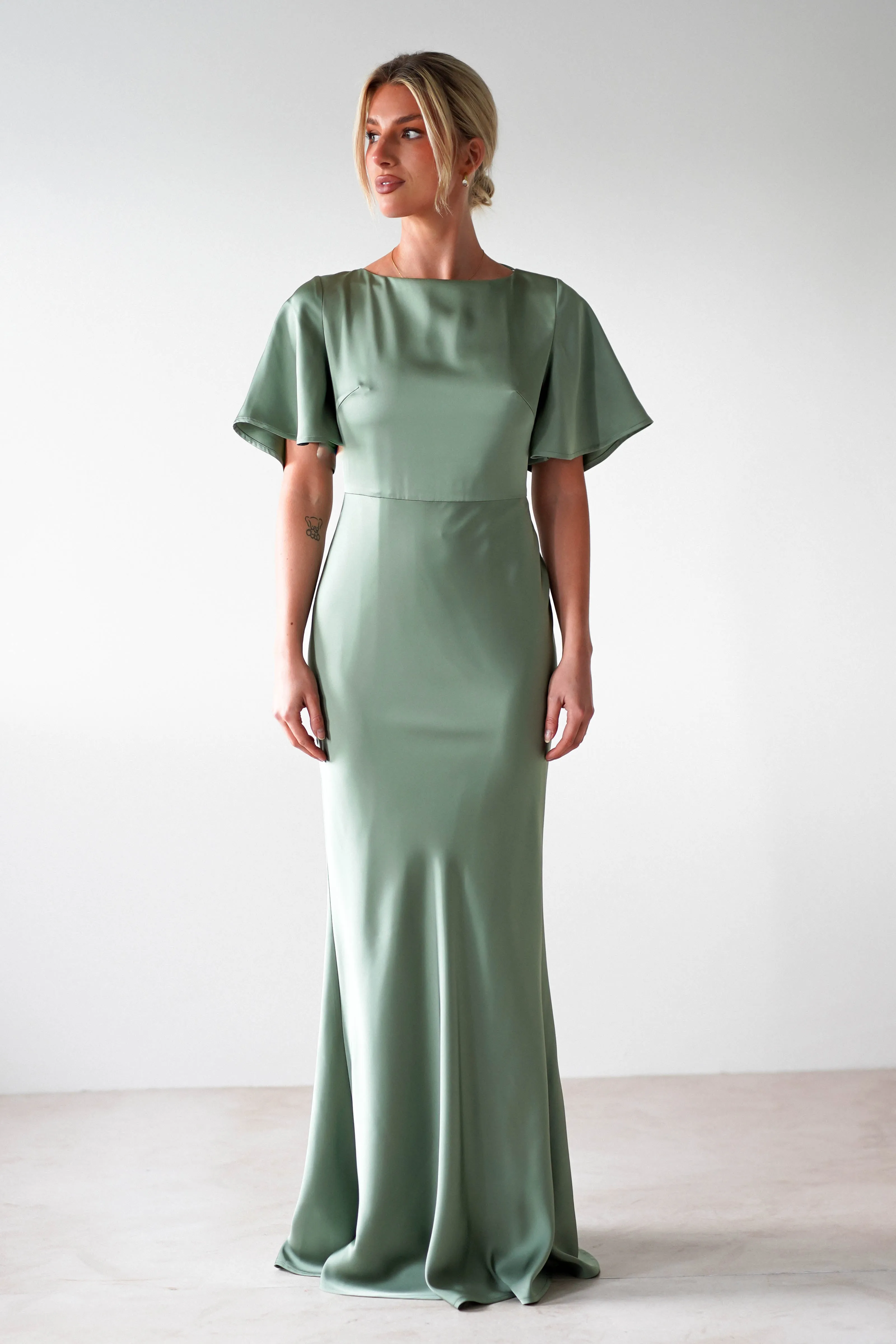 Olivia Soft Matte Satin Maxi Dress | Olive