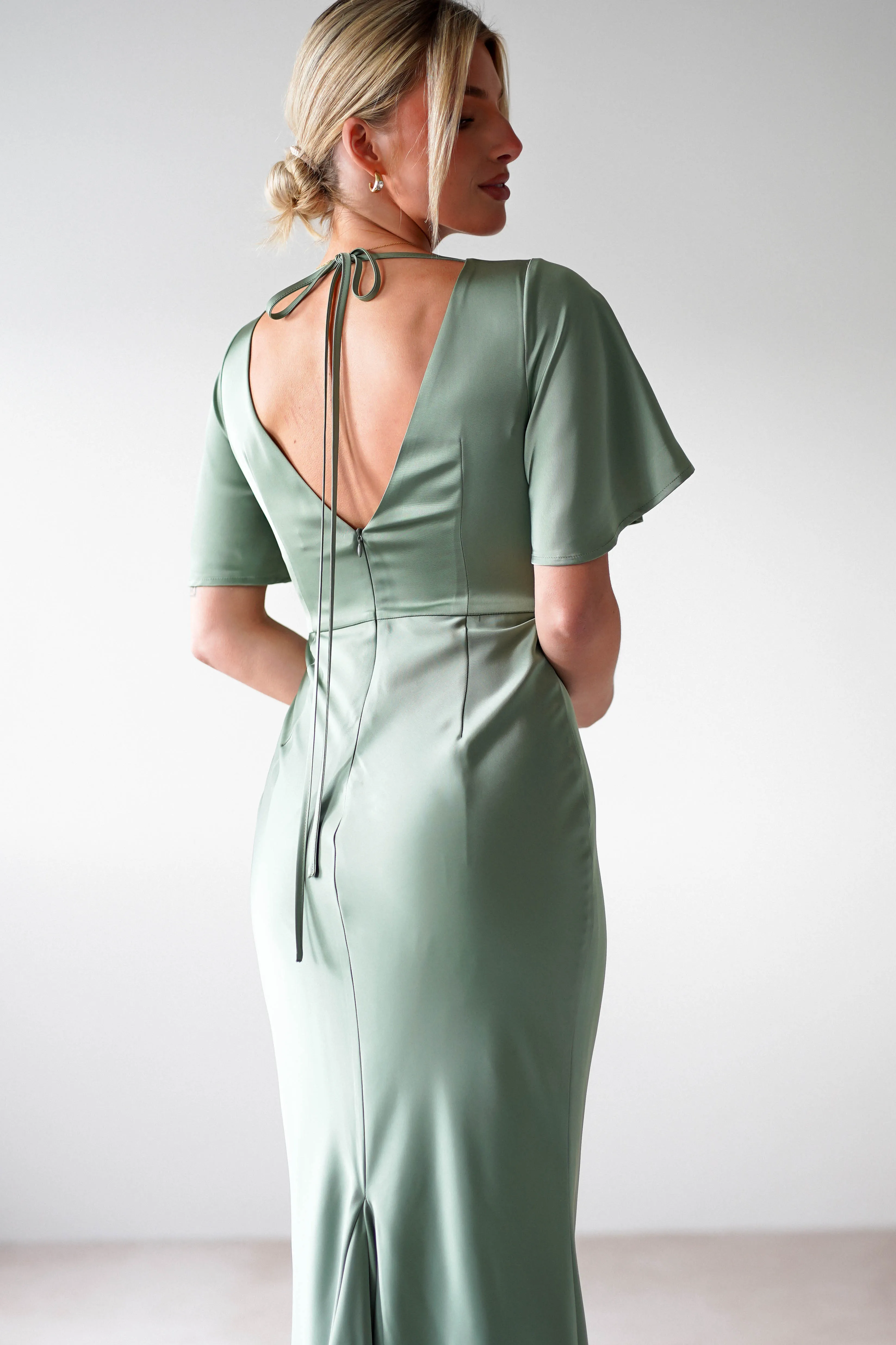 Olivia Soft Matte Satin Maxi Dress | Olive