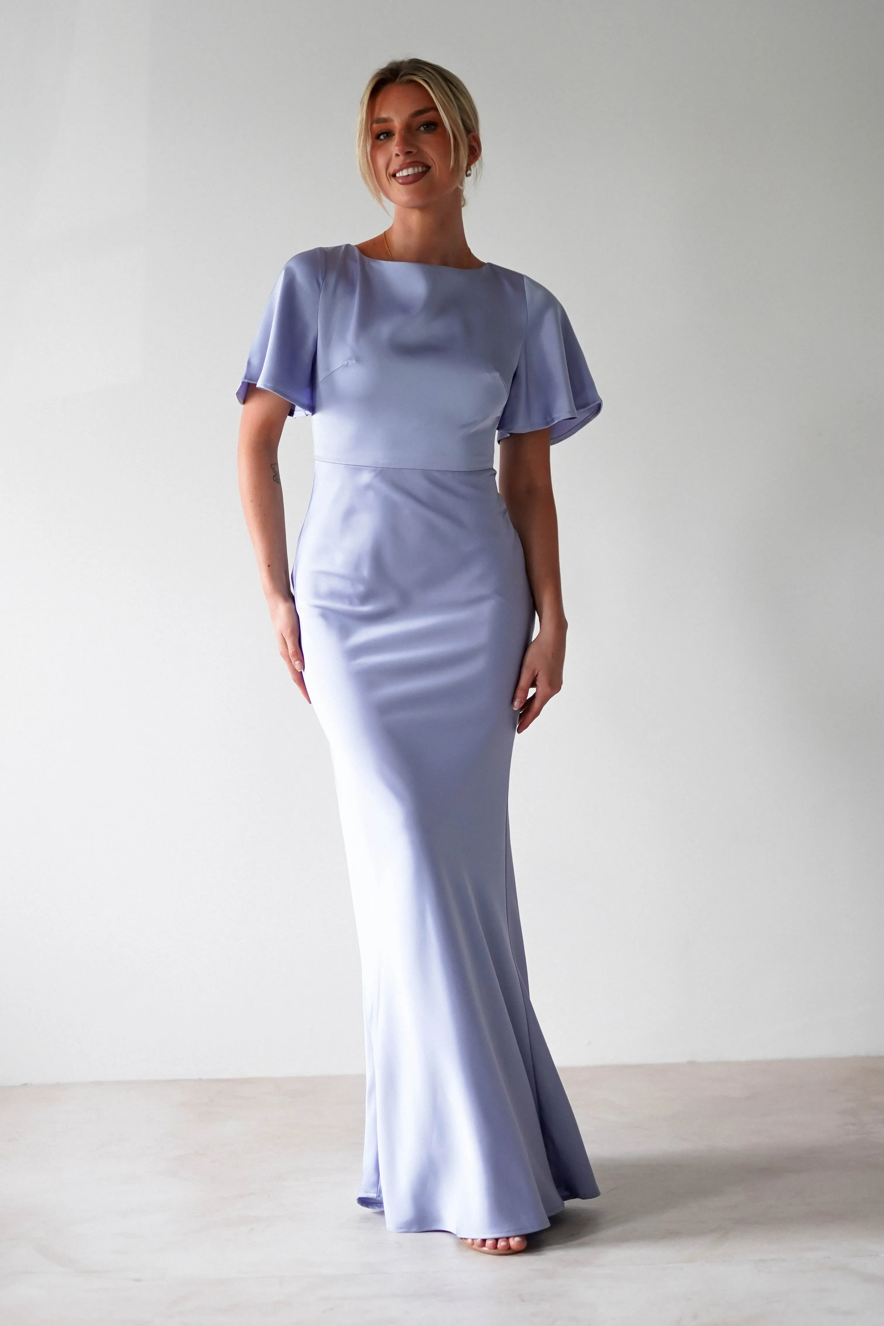 Olivia Soft Matte Satin Maxi Dress | Periwinkle Blue