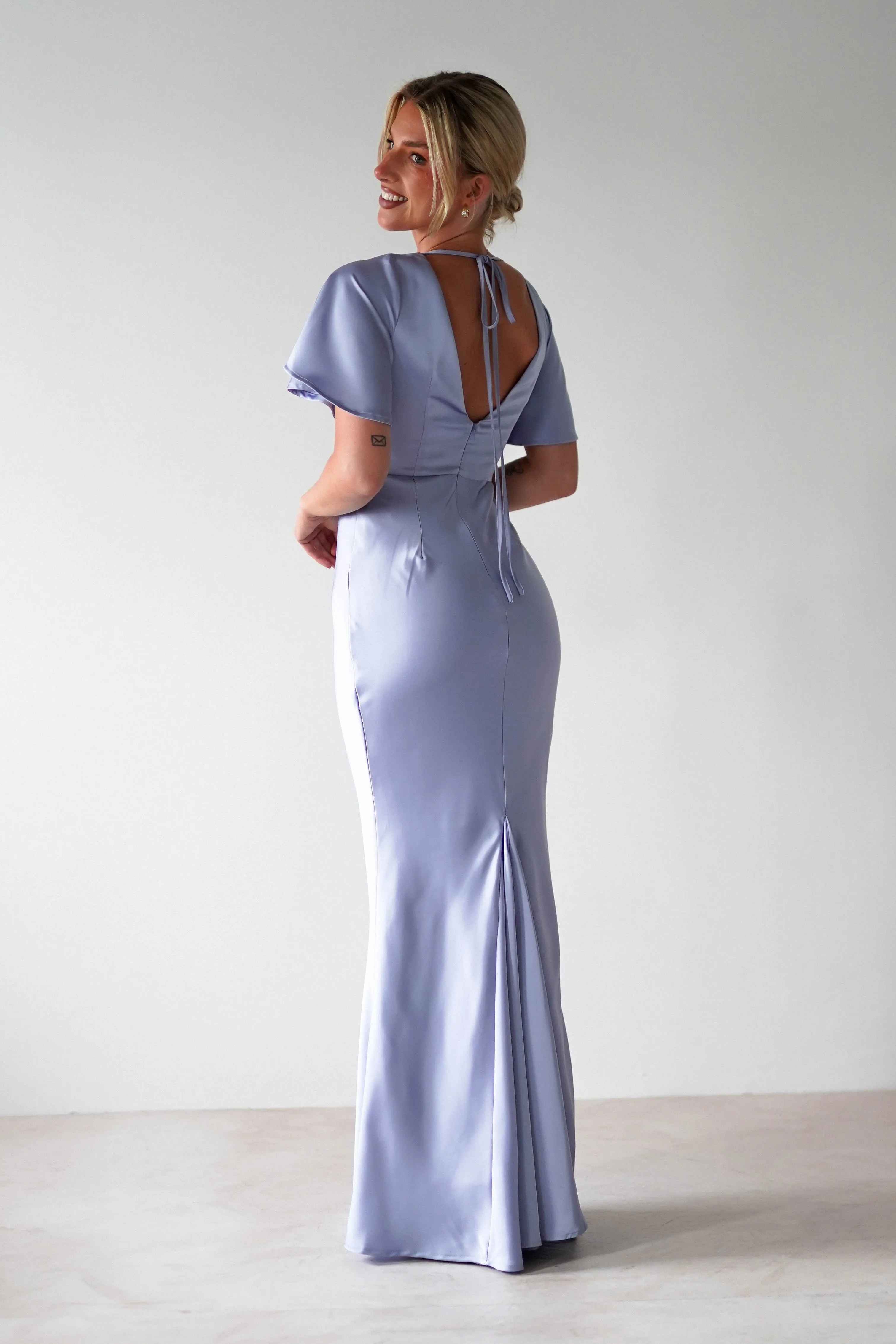 Olivia Soft Matte Satin Maxi Dress | Periwinkle Blue
