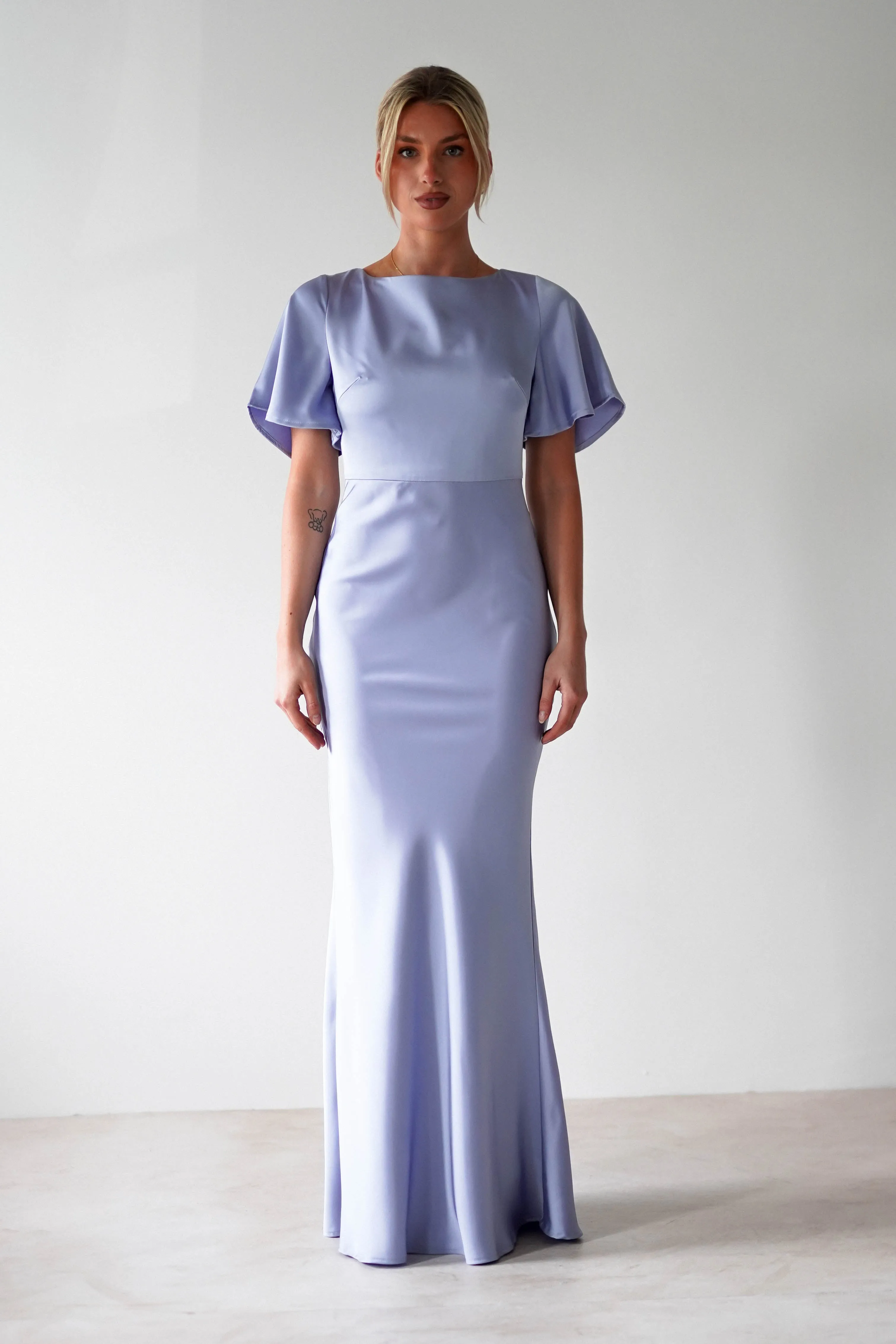 Olivia Soft Matte Satin Maxi Dress | Periwinkle Blue