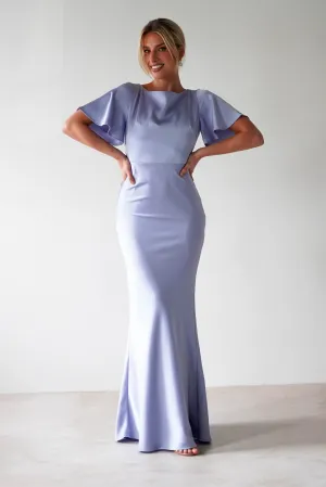 Olivia Soft Matte Satin Maxi Dress | Periwinkle Blue