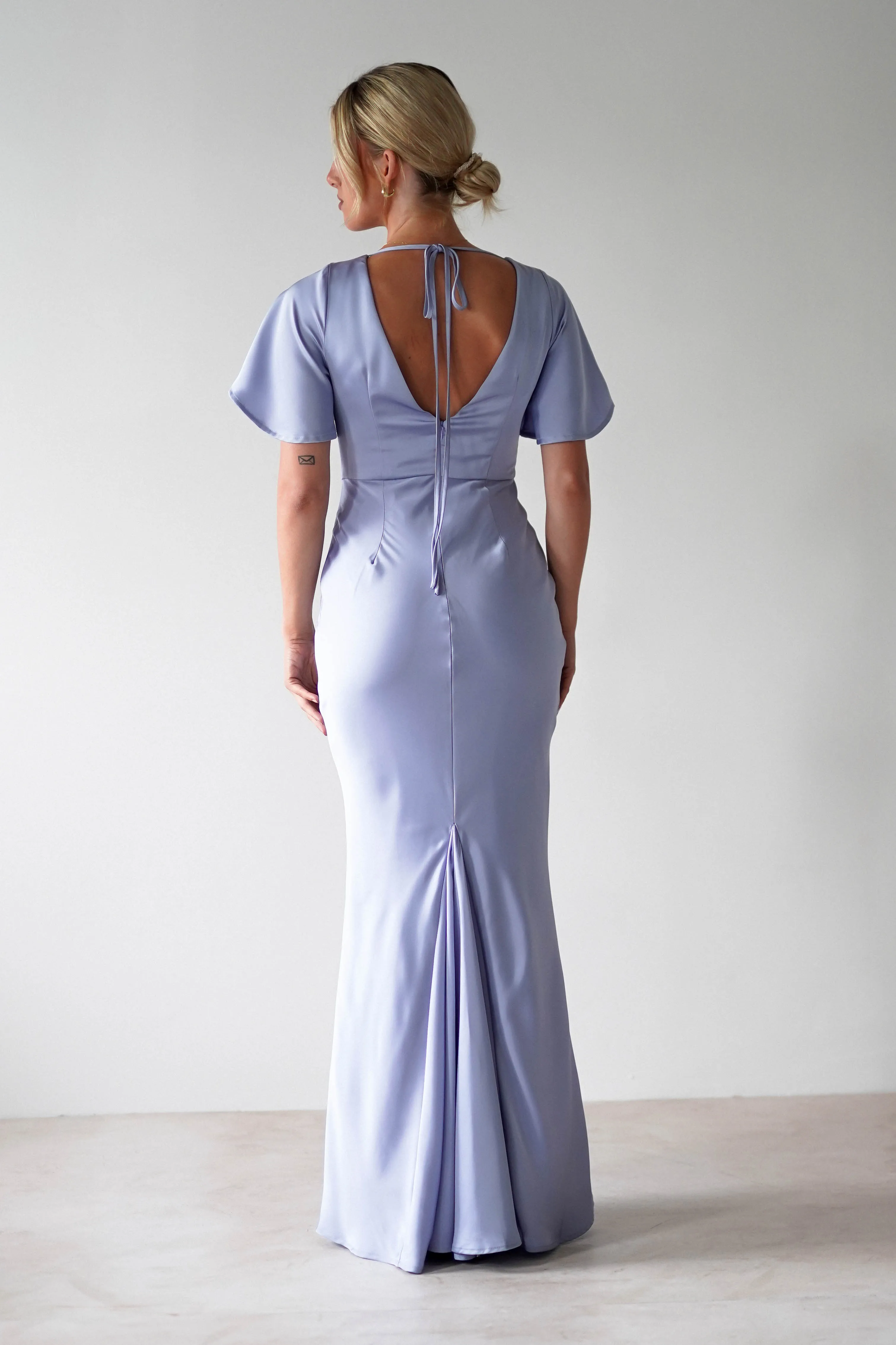 Olivia Soft Matte Satin Maxi Dress | Periwinkle Blue