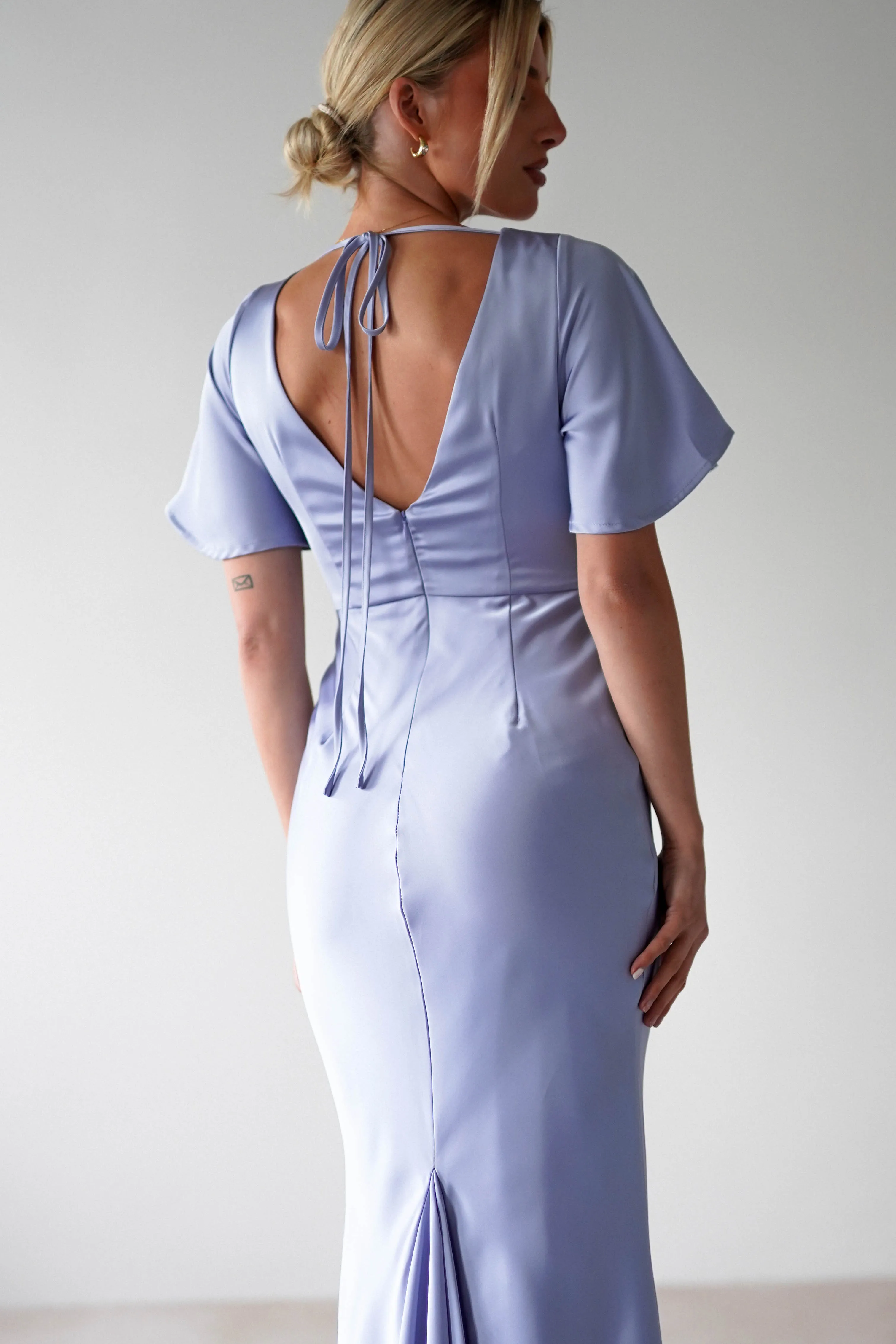Olivia Soft Matte Satin Maxi Dress | Periwinkle Blue