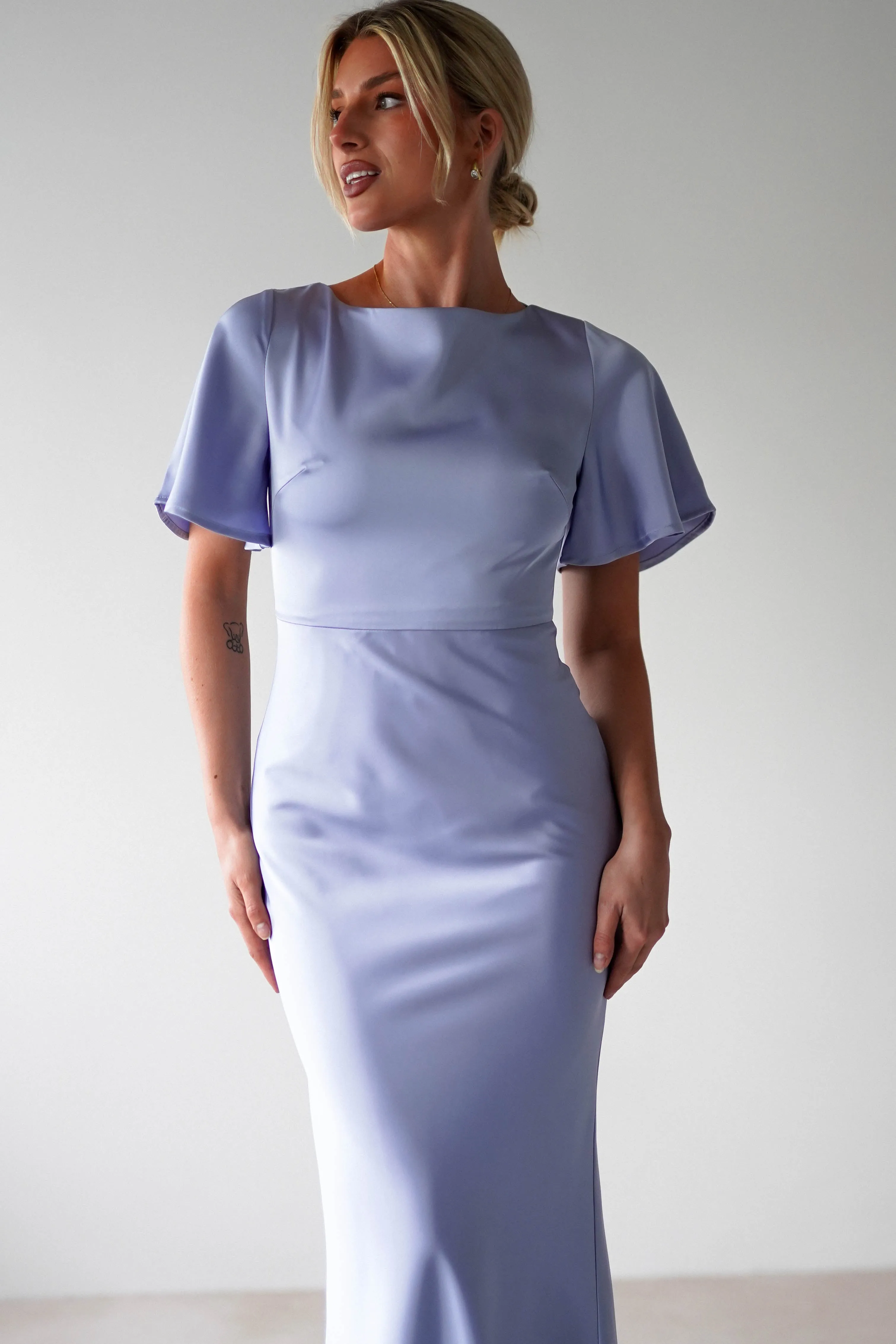 Olivia Soft Matte Satin Maxi Dress | Periwinkle Blue