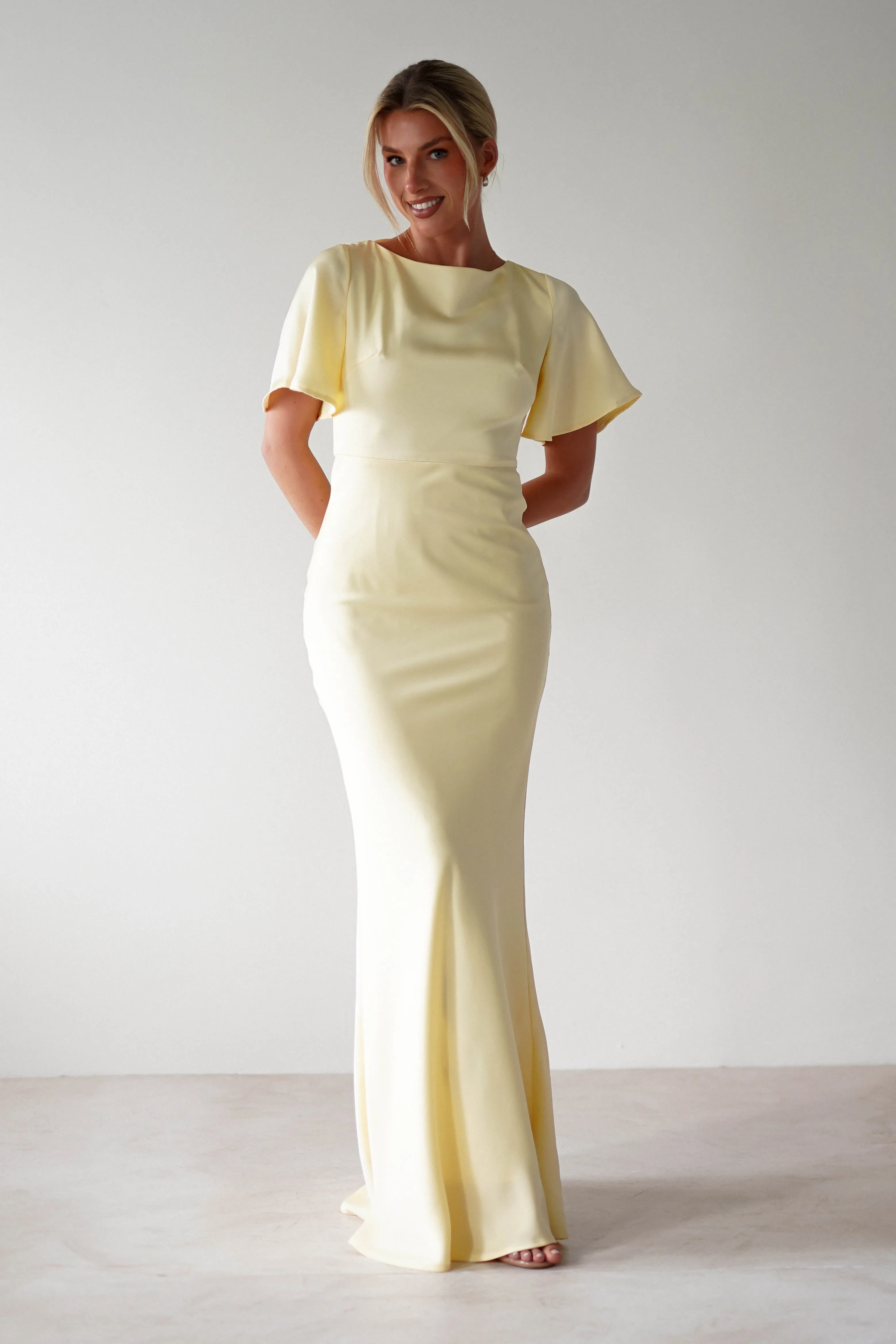 Olivia Soft Matte Satin Maxi Dress | Yellow