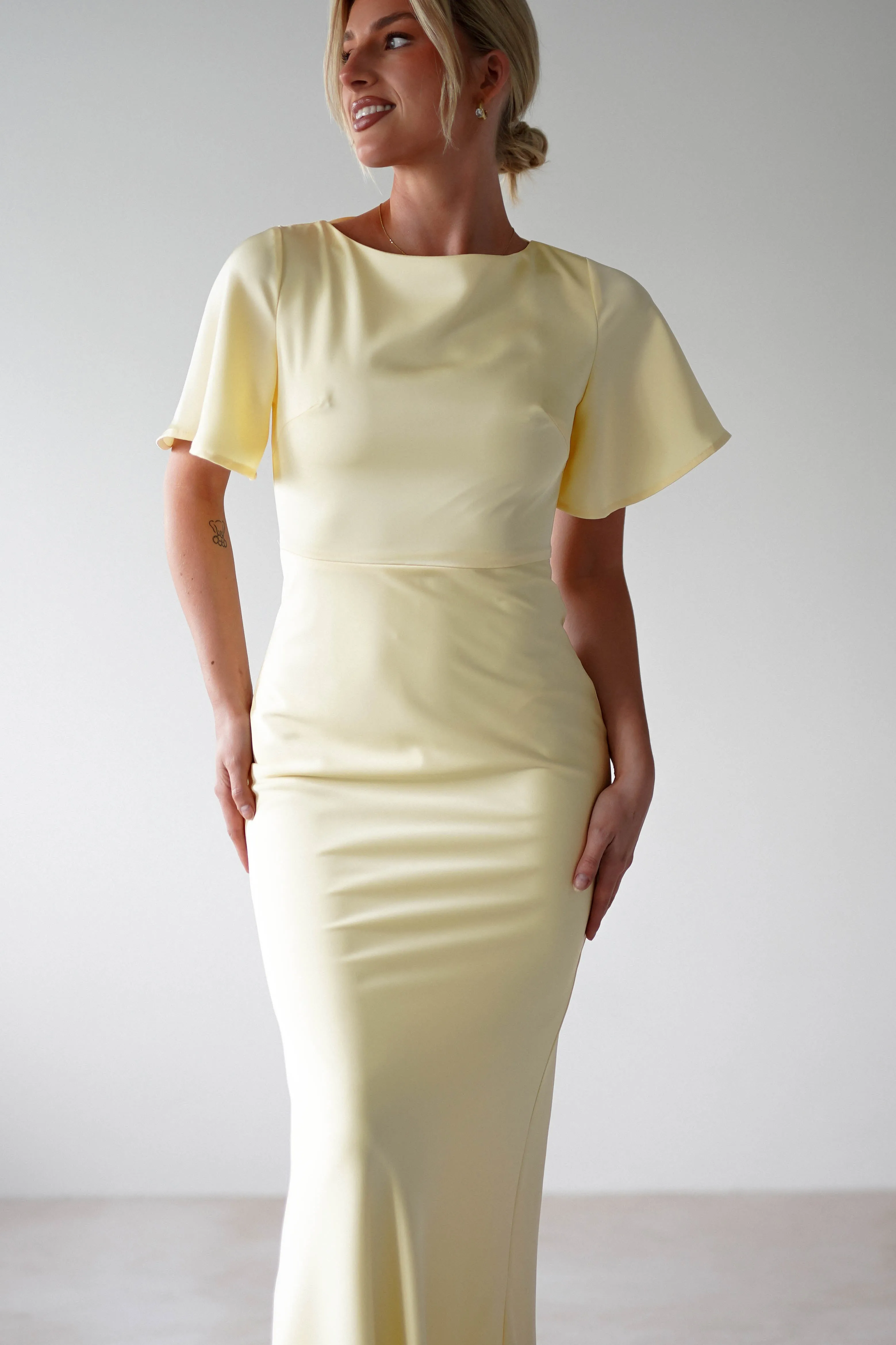Olivia Soft Matte Satin Maxi Dress | Yellow