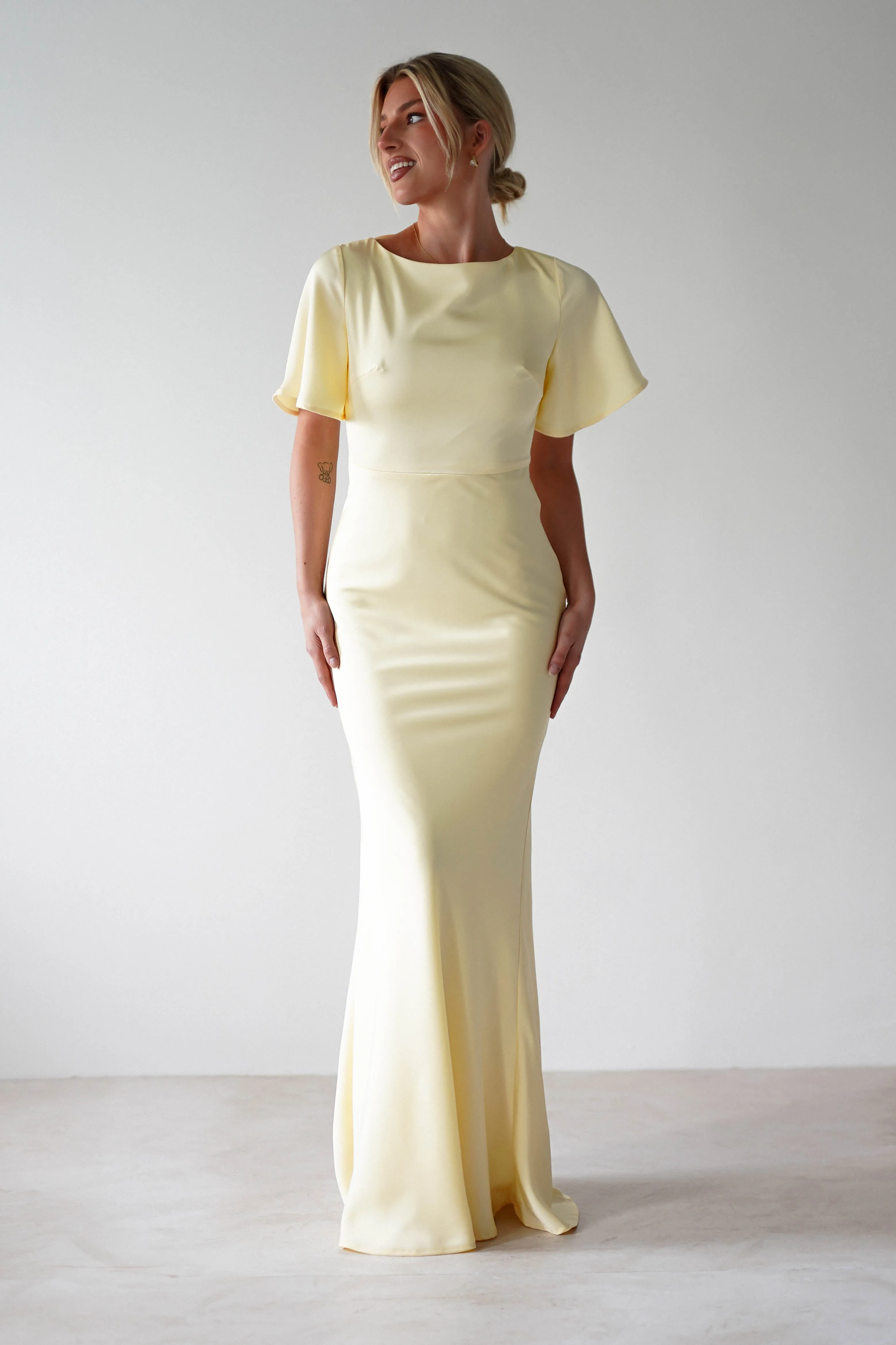 Olivia Soft Matte Satin Maxi Dress | Yellow