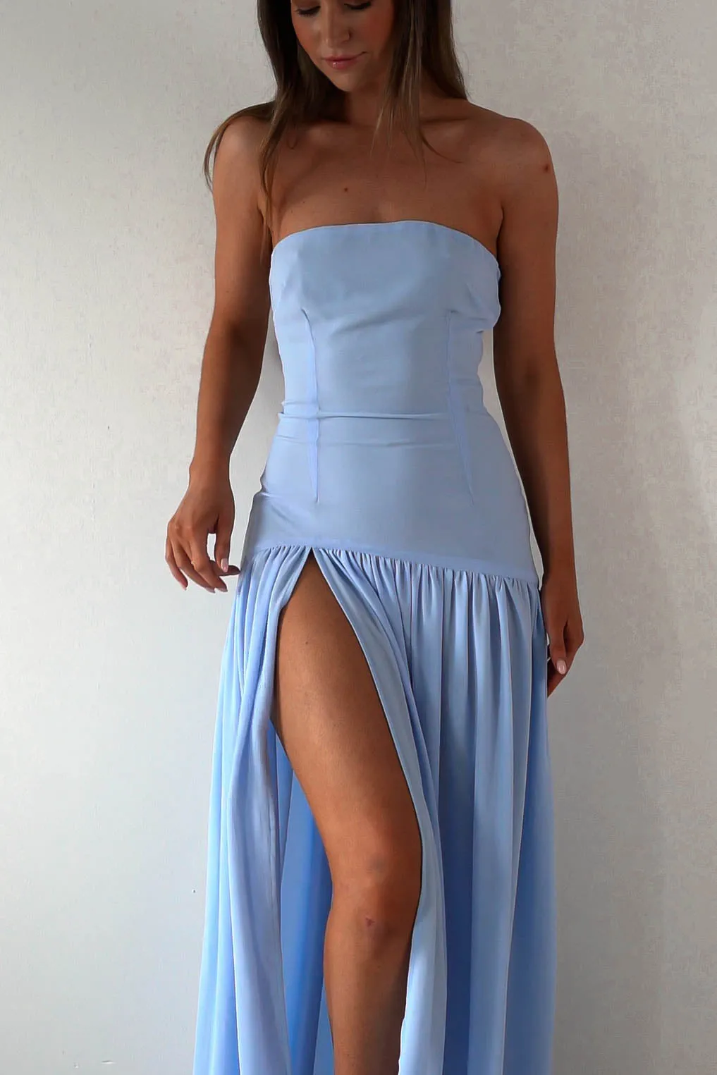 Polinna Strapless Chiffon Maxi Dress | Blue
