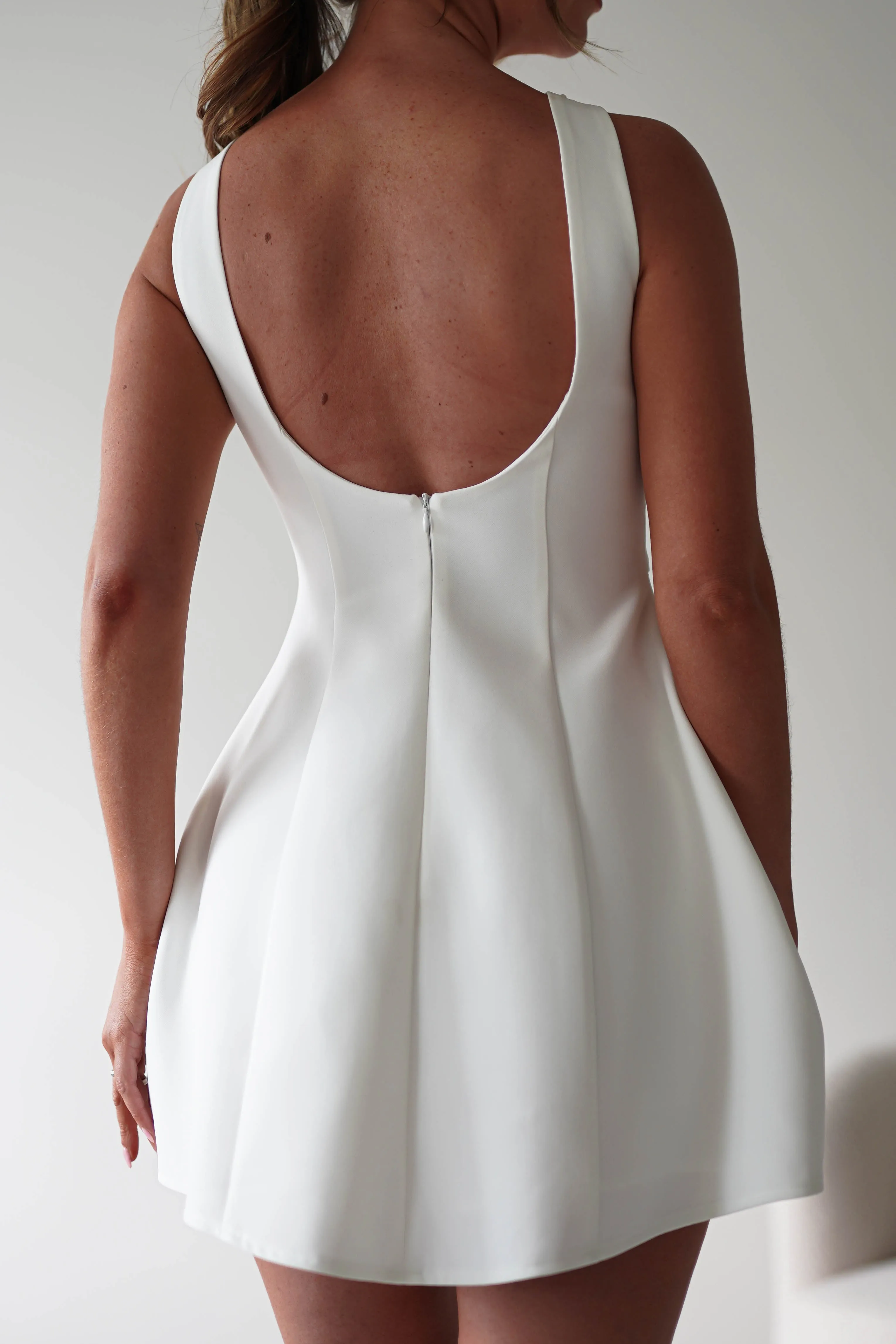 Polly Structured Pearl Detail Mini Dress | White