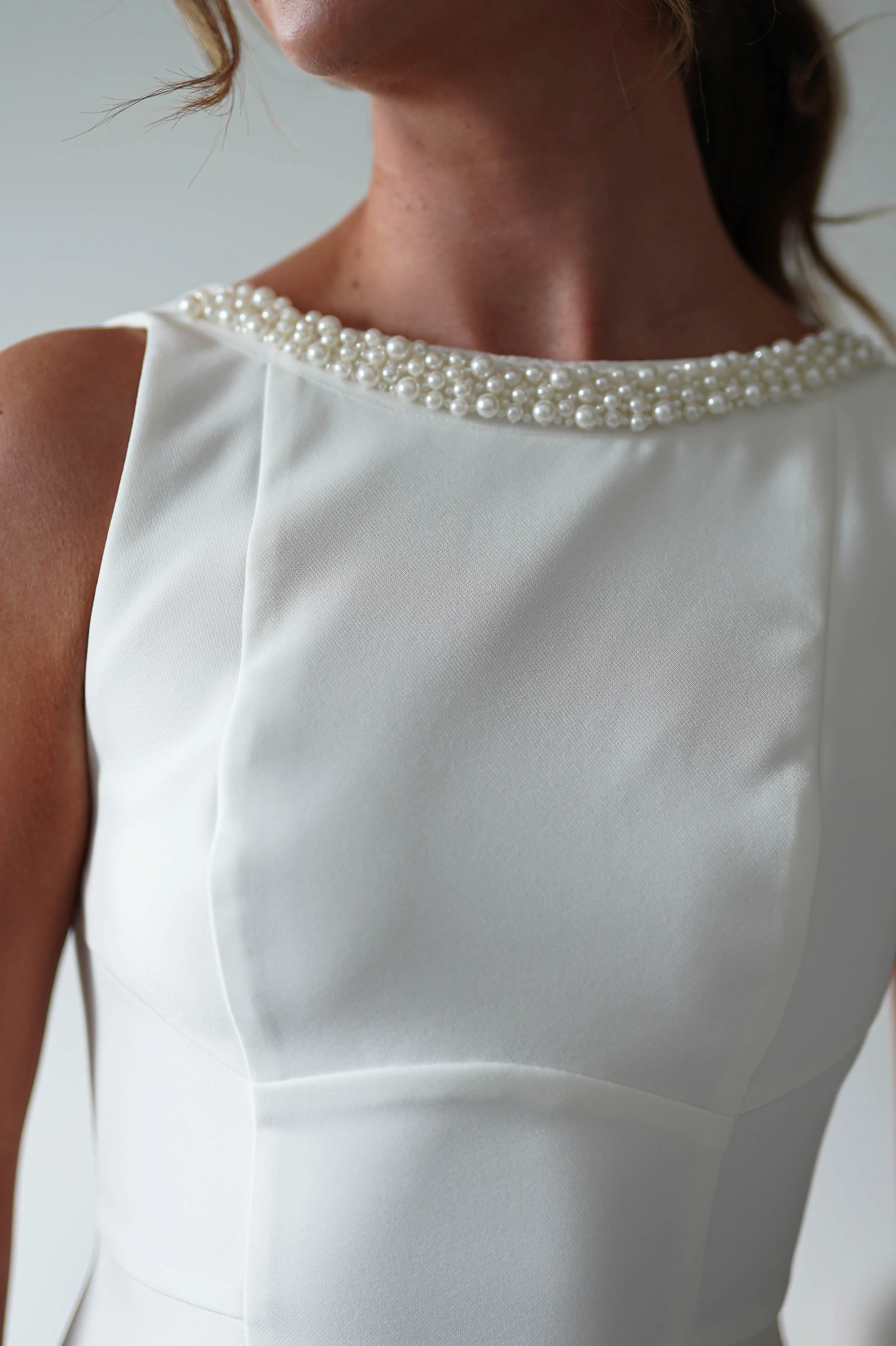 Polly Structured Pearl Detail Mini Dress | White
