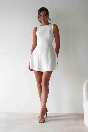 Polly Structured Pearl Detail Mini Dress | White