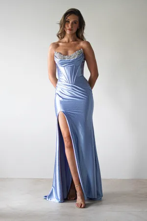 Pranvera Embellished Micro Crystal Gown | Dusty Blue