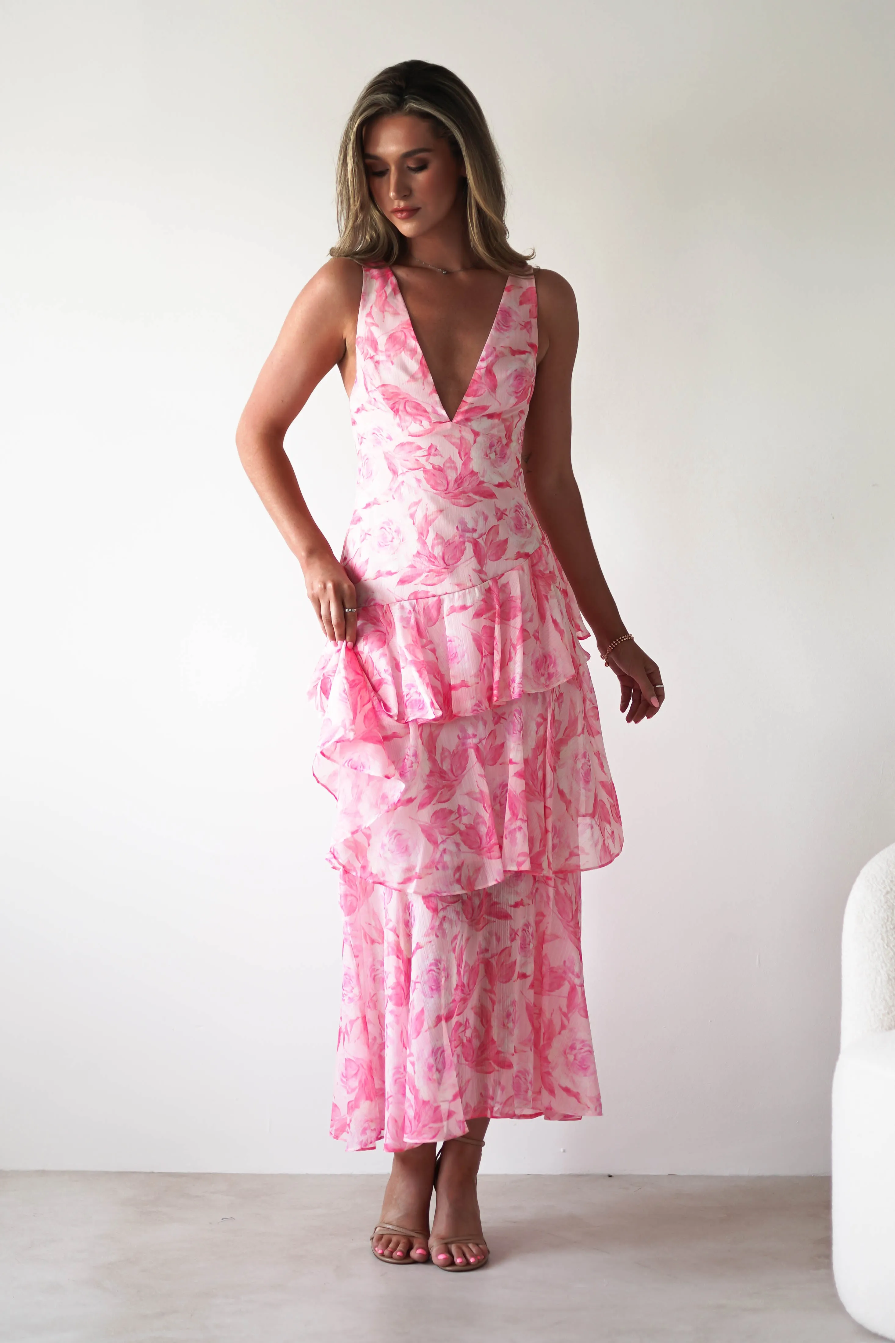 Quincy Floral Ruffle Maxi Dress | Pink Print