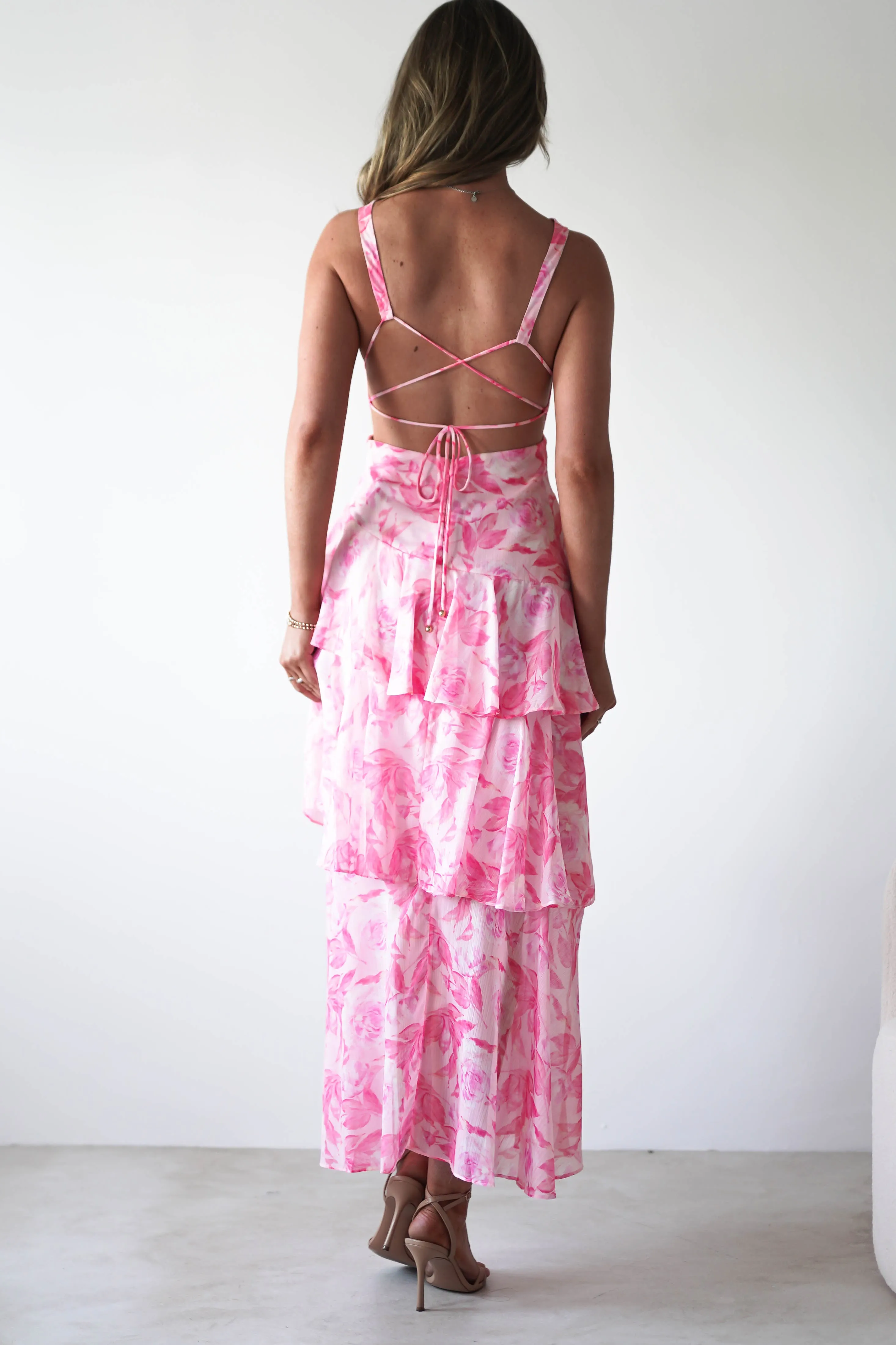 Quincy Floral Ruffle Maxi Dress | Pink Print