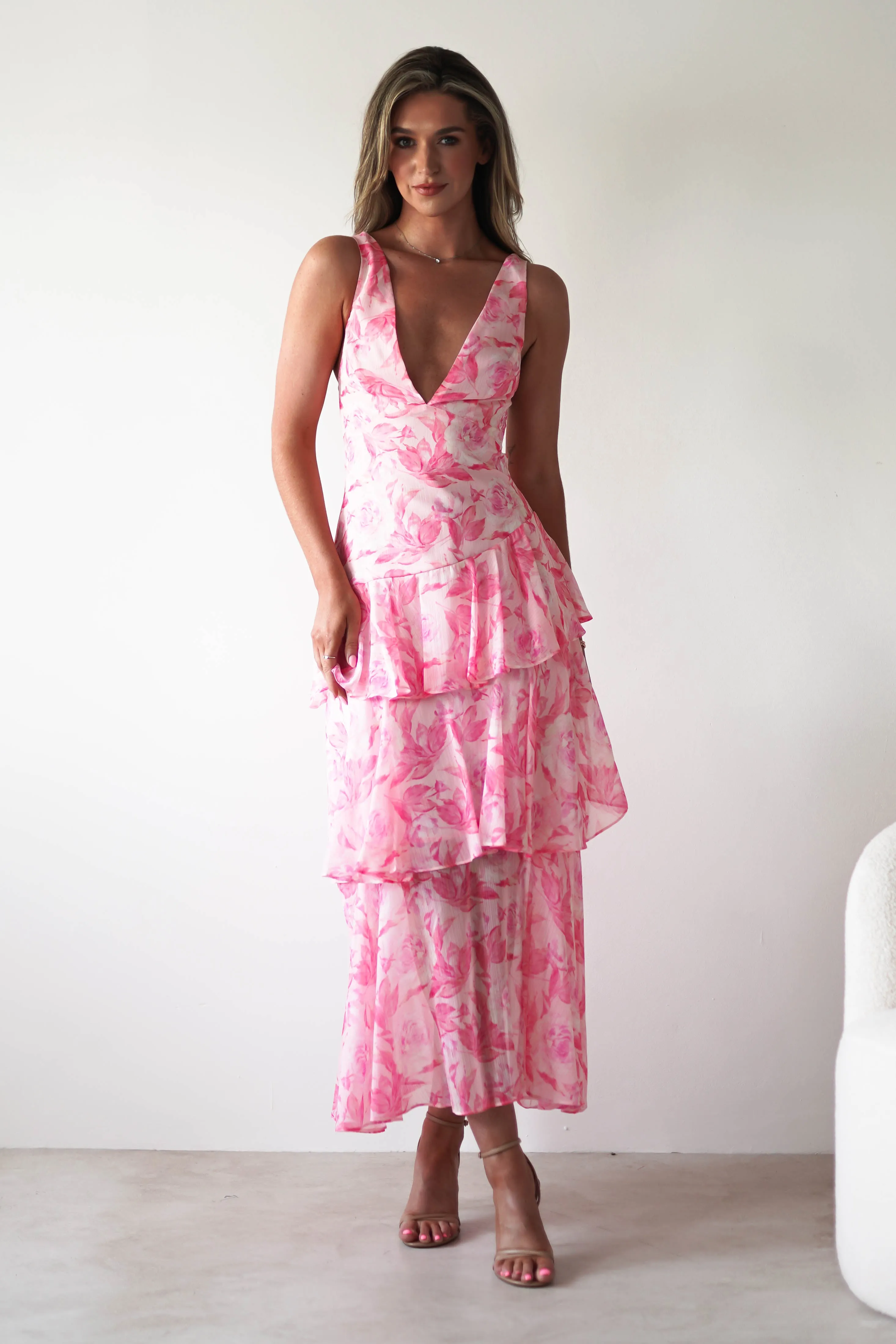 Quincy Floral Ruffle Maxi Dress | Pink Print