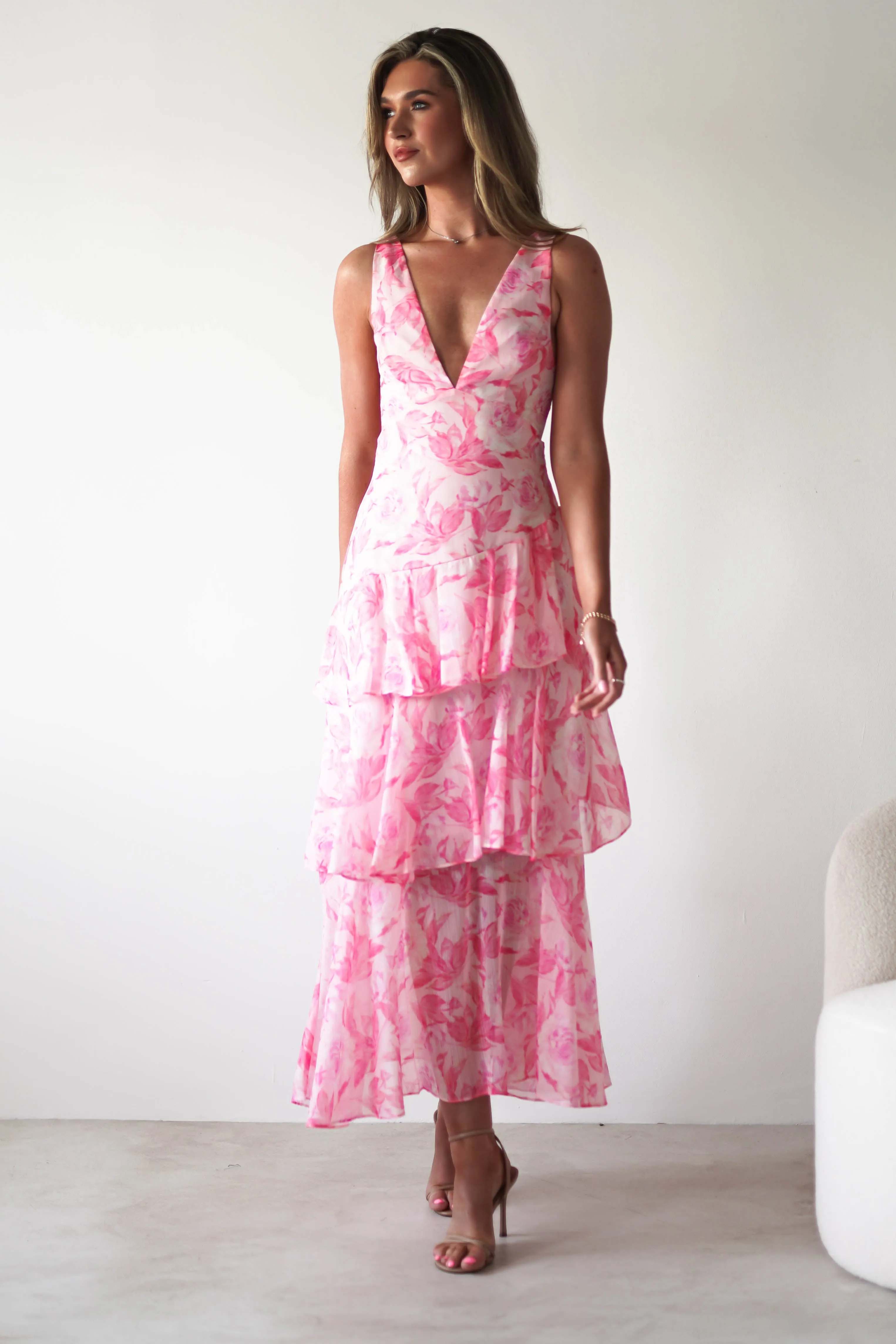 Quincy Floral Ruffle Maxi Dress | Pink Print