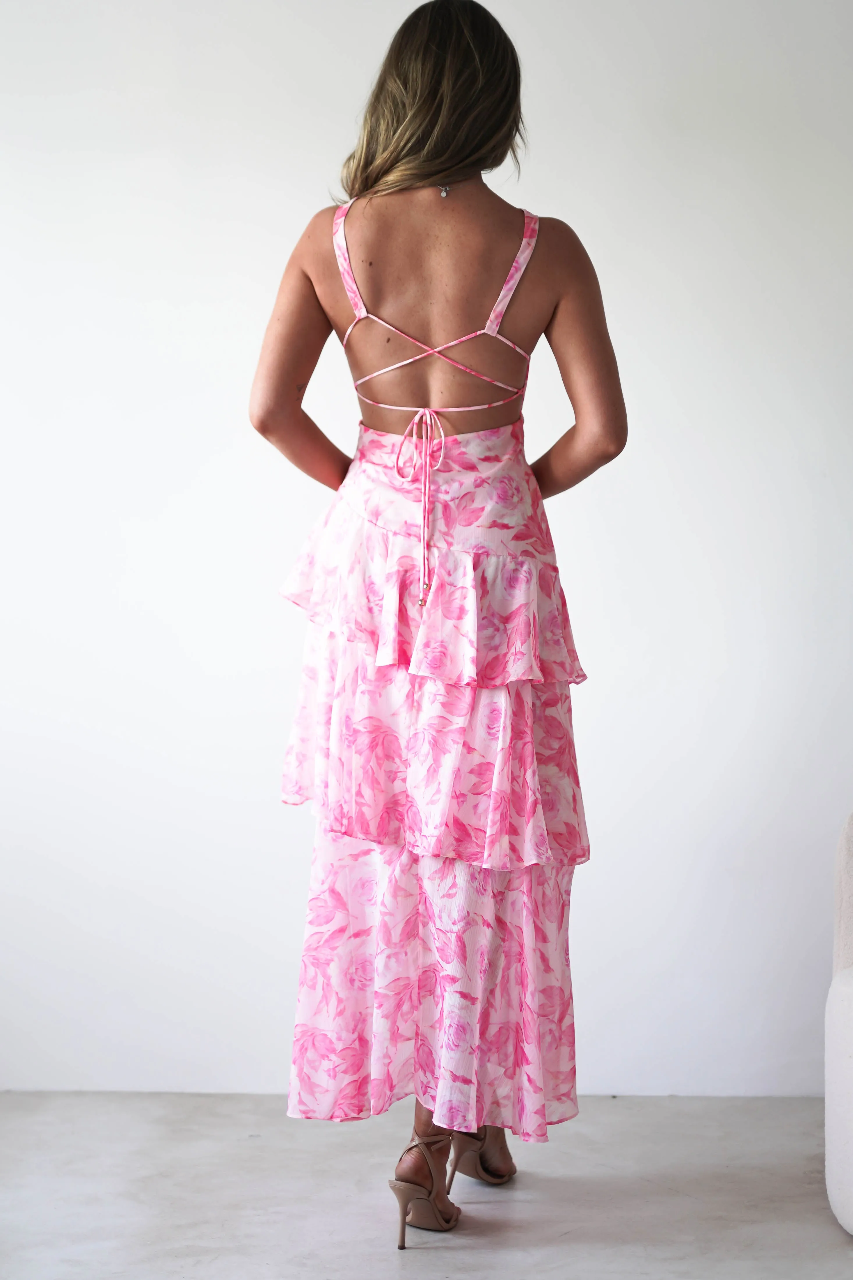 Quincy Floral Ruffle Maxi Dress | Pink Print