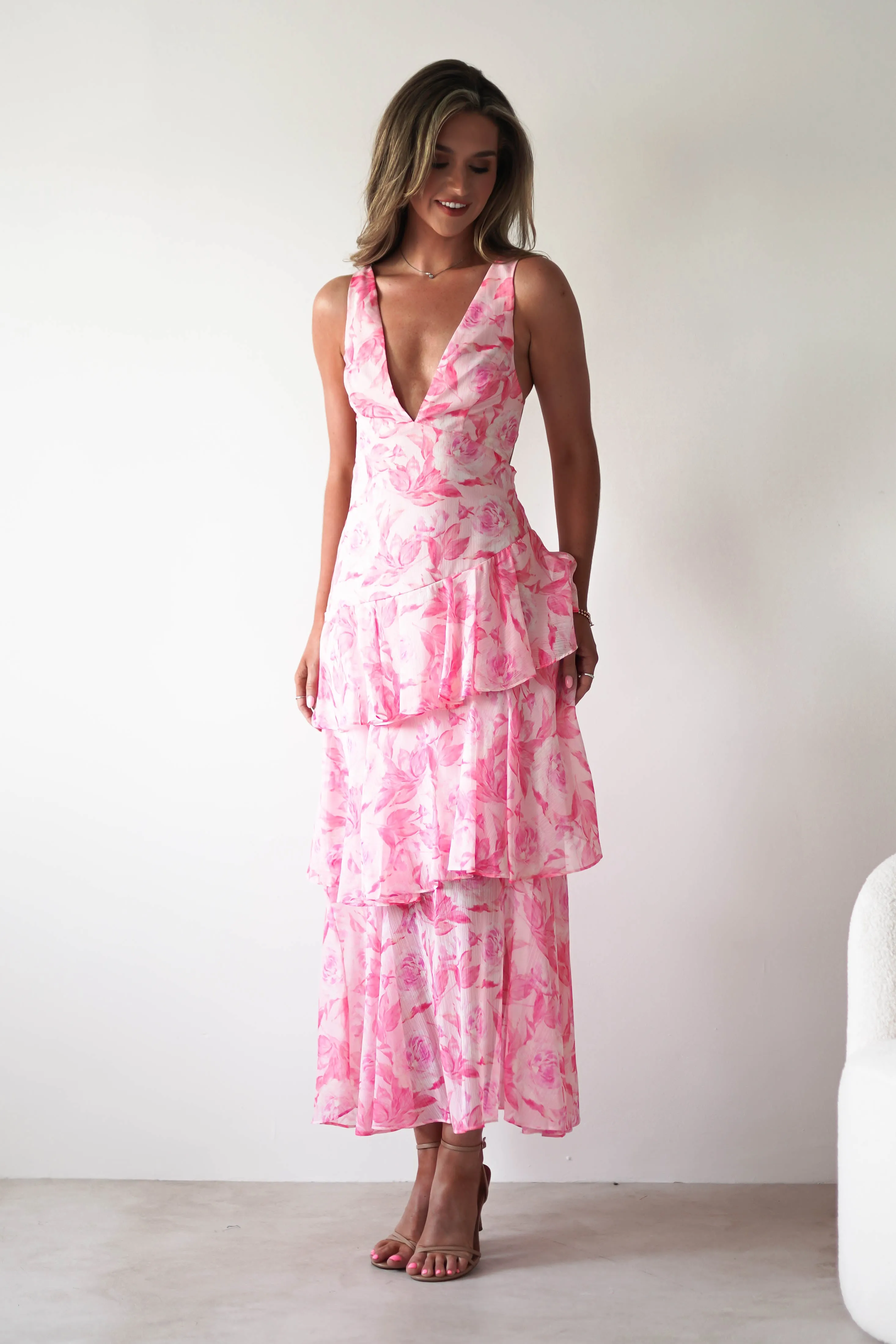 Quincy Floral Ruffle Maxi Dress | Pink Print