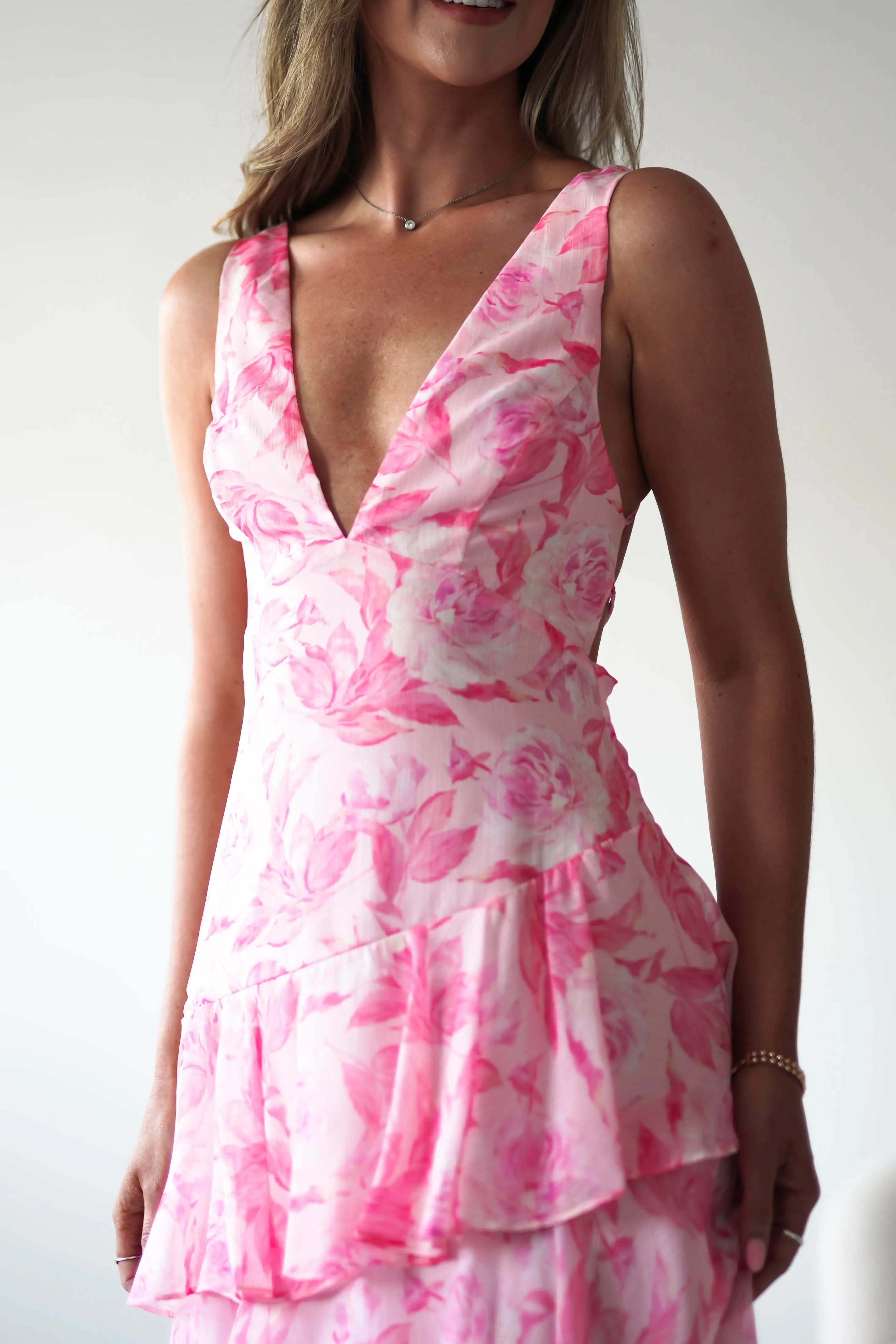 Quincy Floral Ruffle Maxi Dress | Pink Print