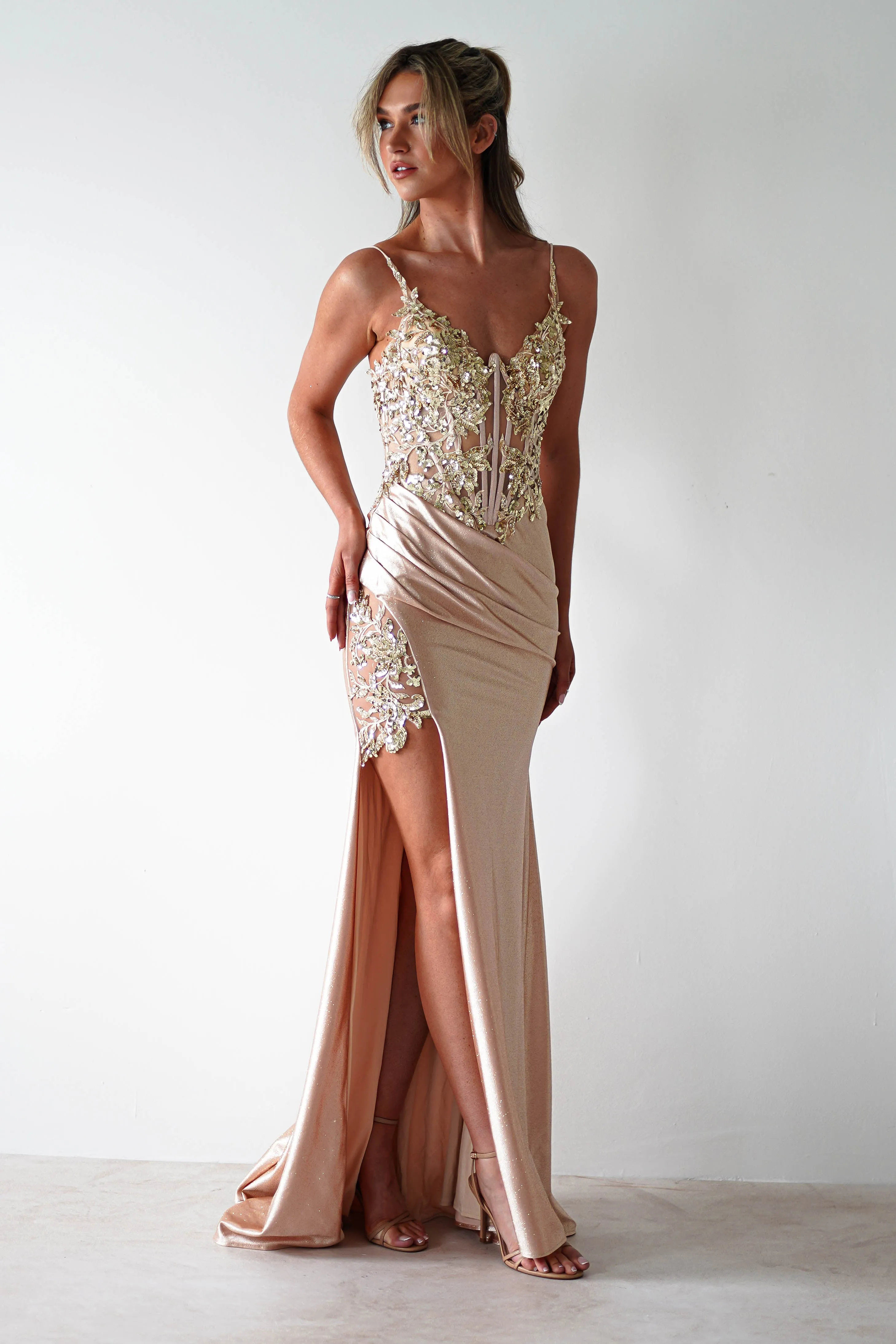Regina Embellished Bodice Gown | Champagne/Gold