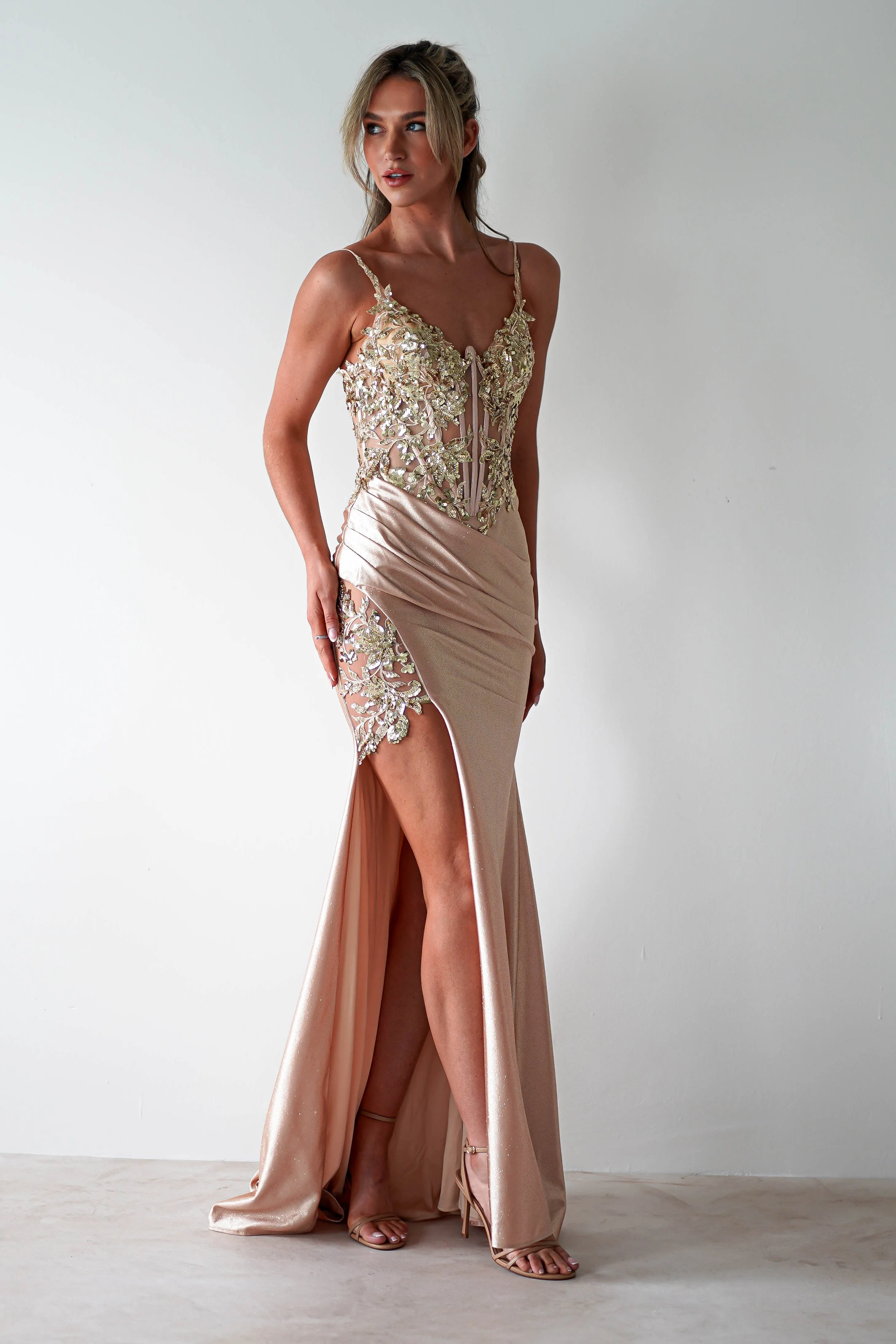Regina Embellished Bodice Gown | Champagne/Gold