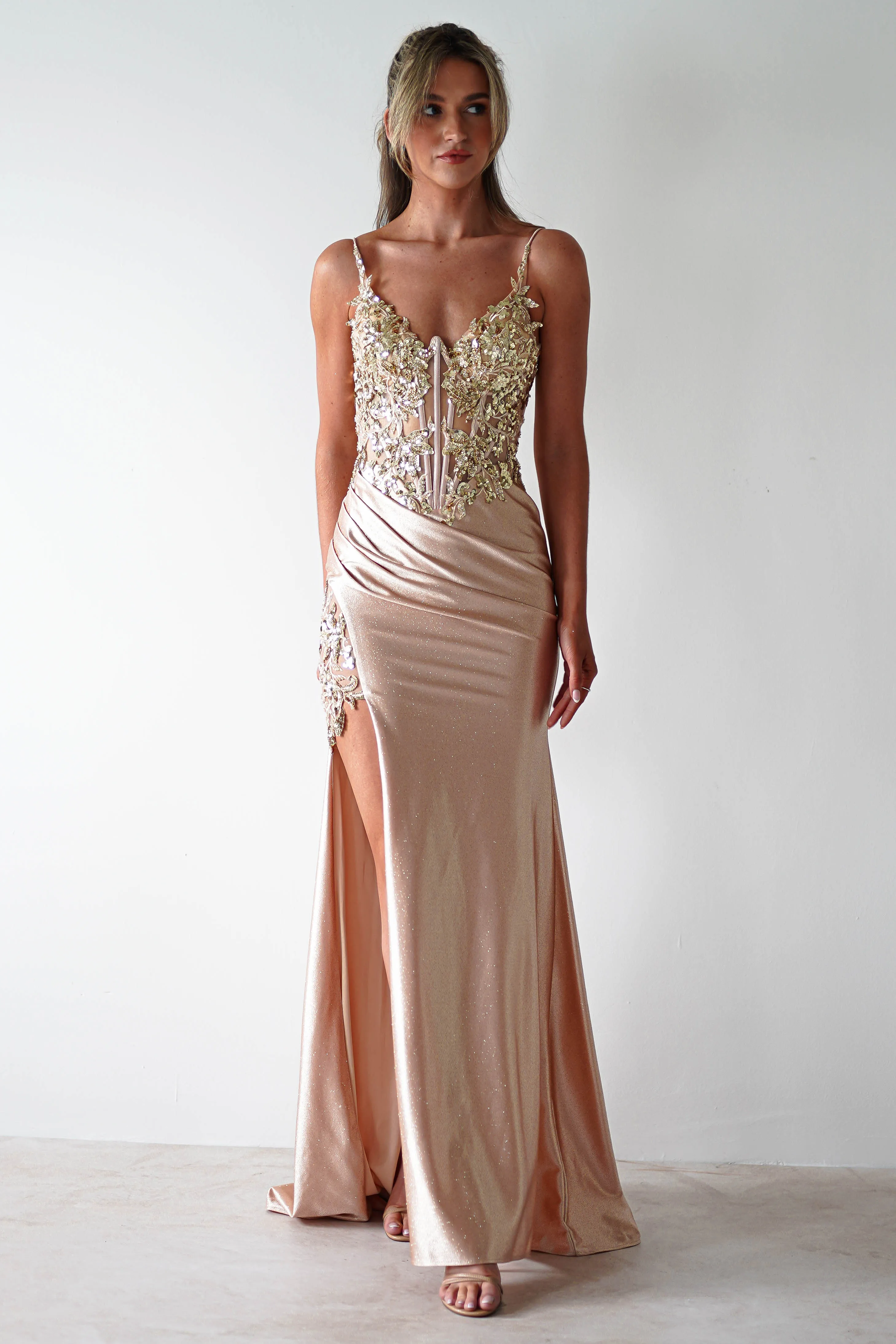 Regina Embellished Bodice Gown | Champagne/Gold