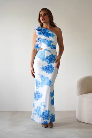 Rhia Ruffle Floral Maxi Dress | Blue/White