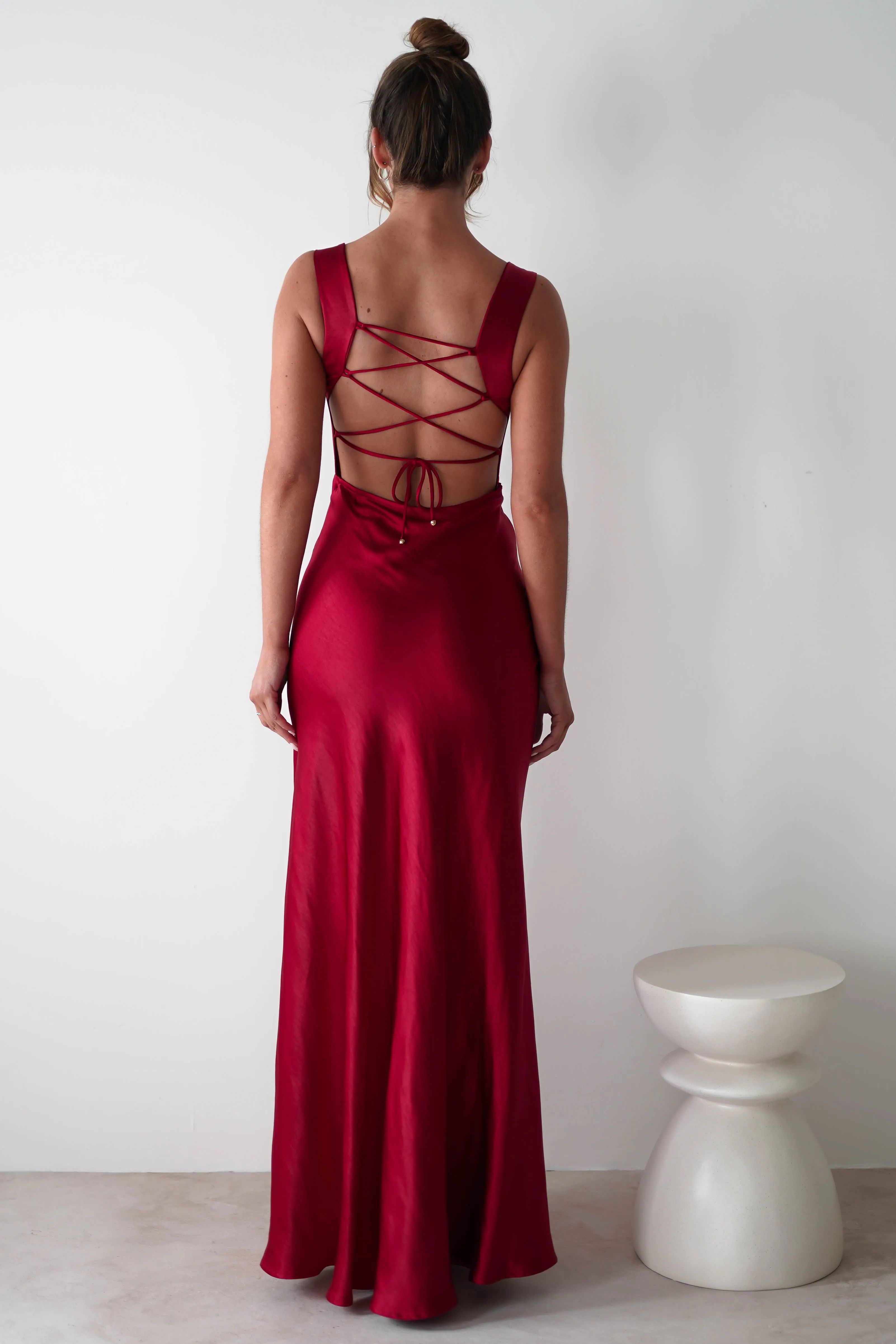 Riviera Soft Satin Maxi Gown | Berry Red