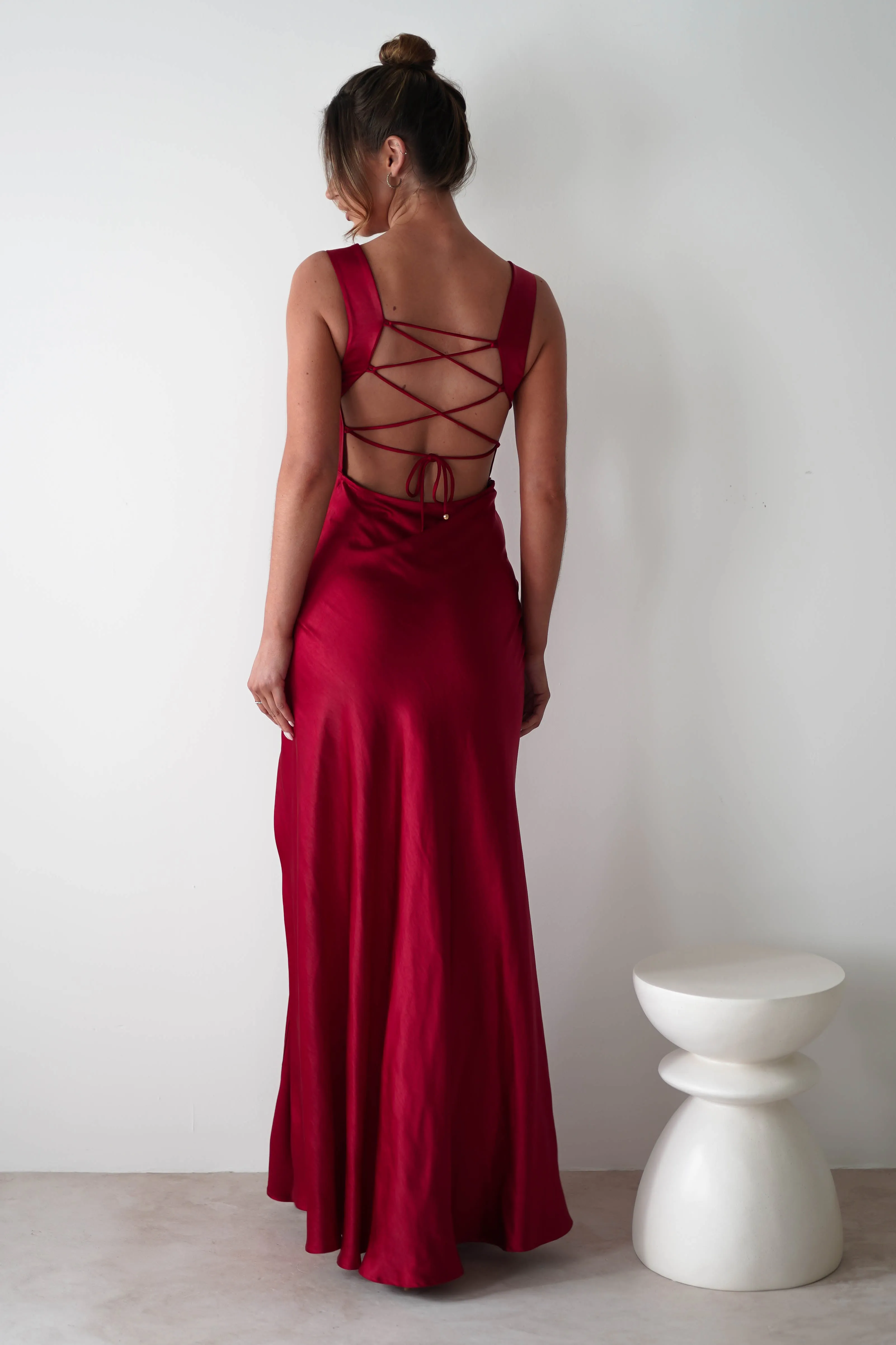 Riviera Soft Satin Maxi Gown | Berry Red