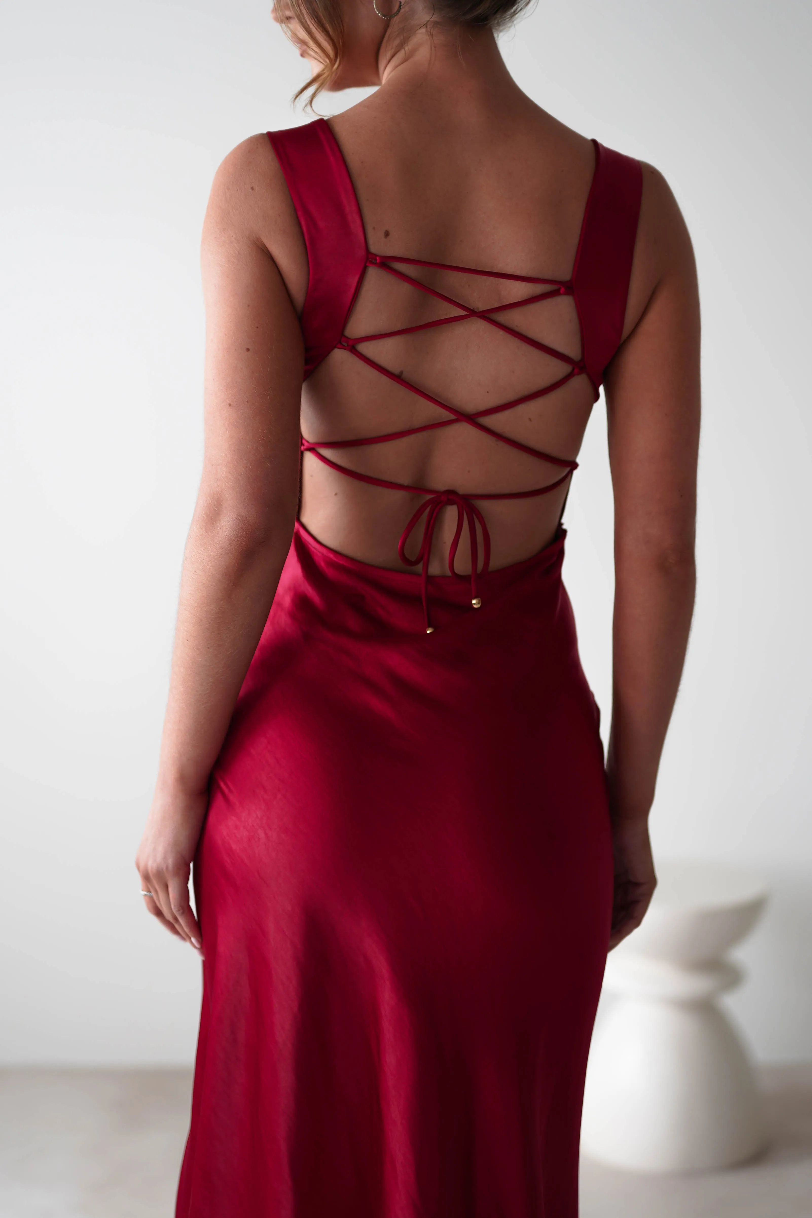 Riviera Soft Satin Maxi Gown | Berry Red