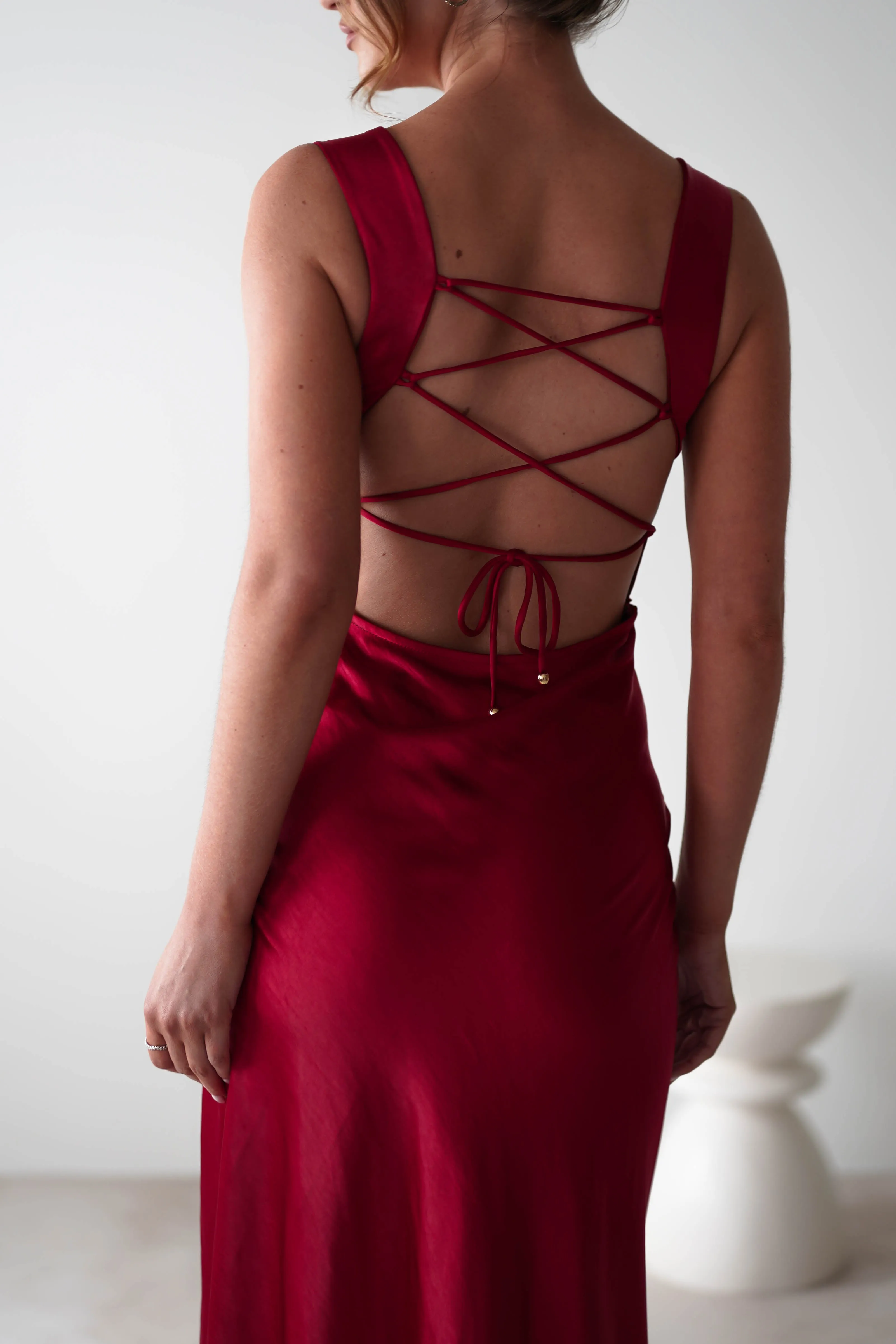 Riviera Soft Satin Maxi Gown | Berry Red