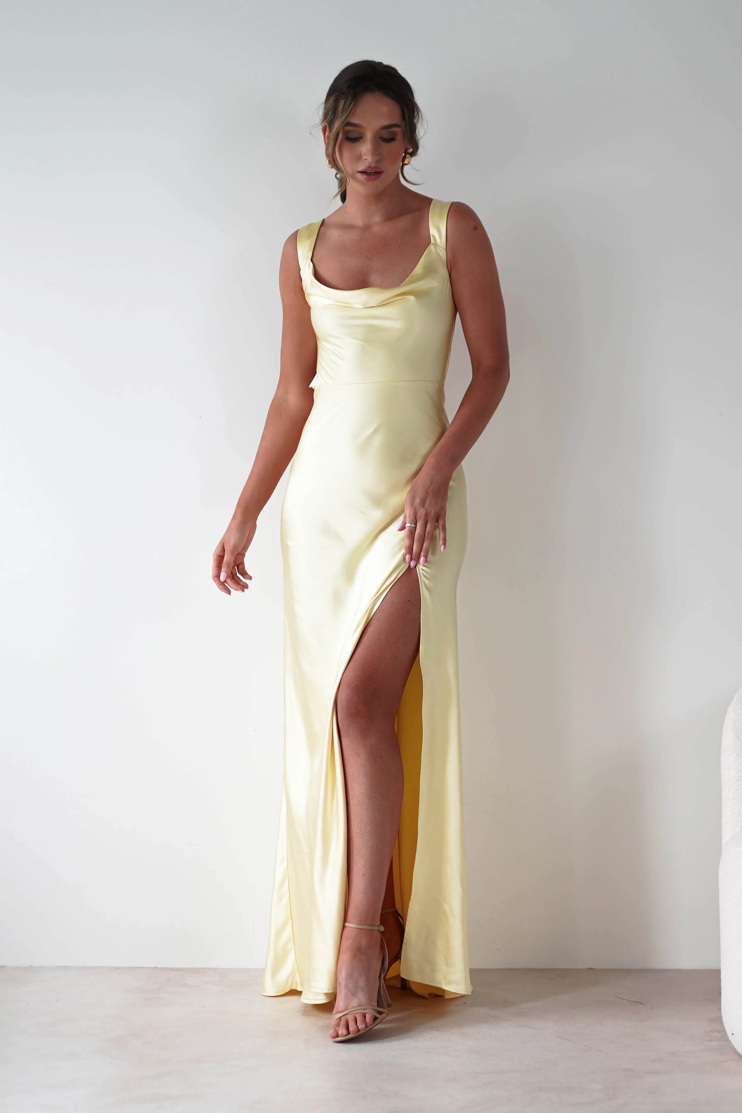 Riviera Soft Satin Maxi Gown | Yellow