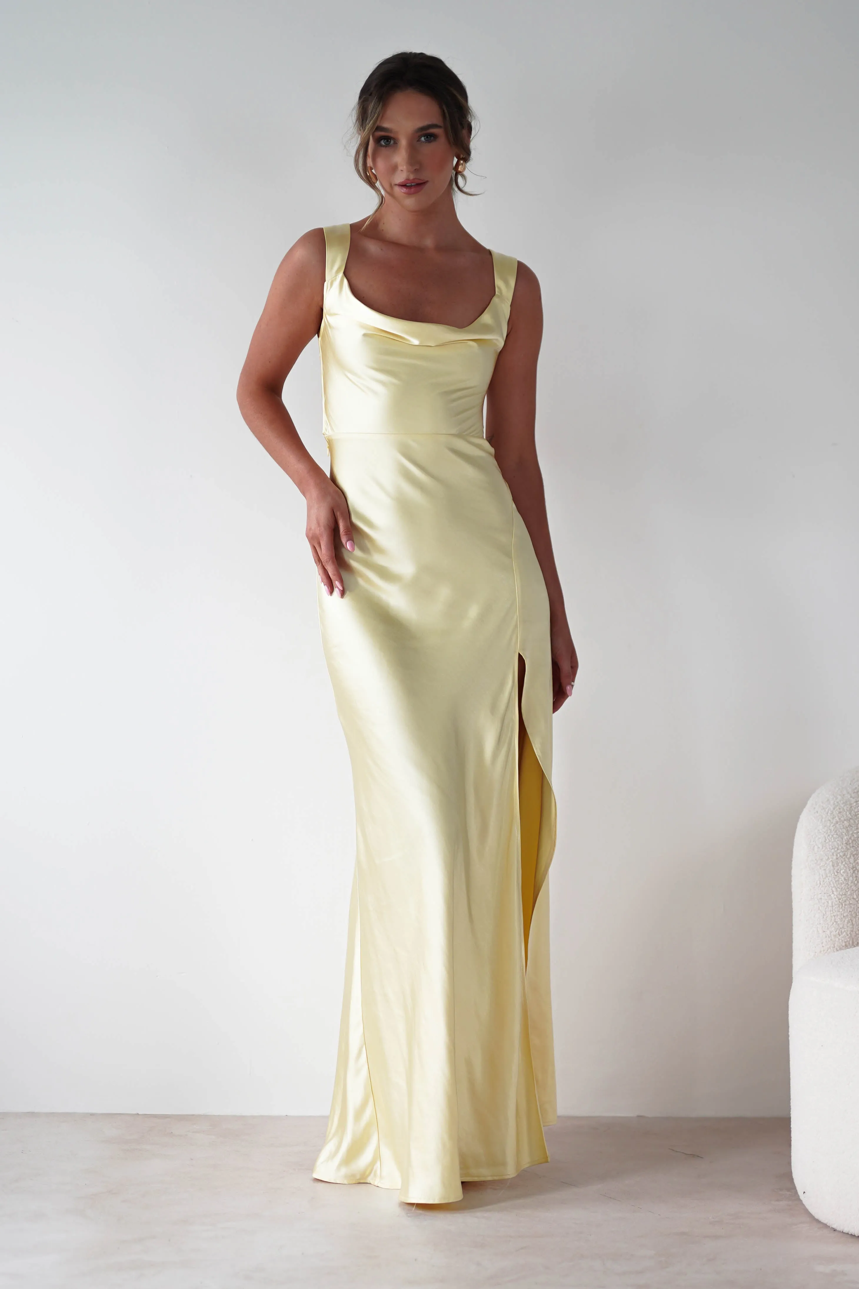 Riviera Soft Satin Maxi Gown | Yellow