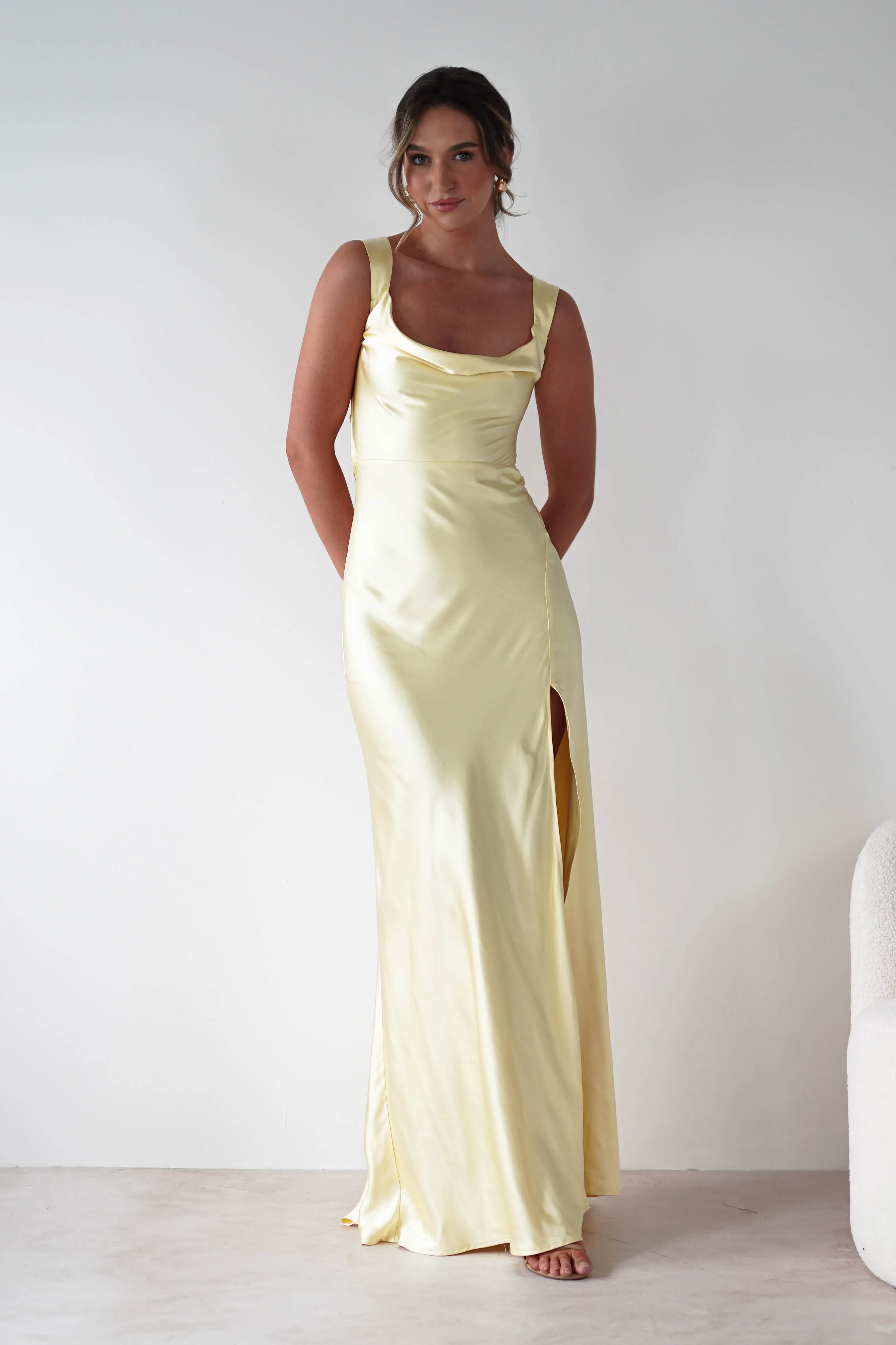 Riviera Soft Satin Maxi Gown | Yellow