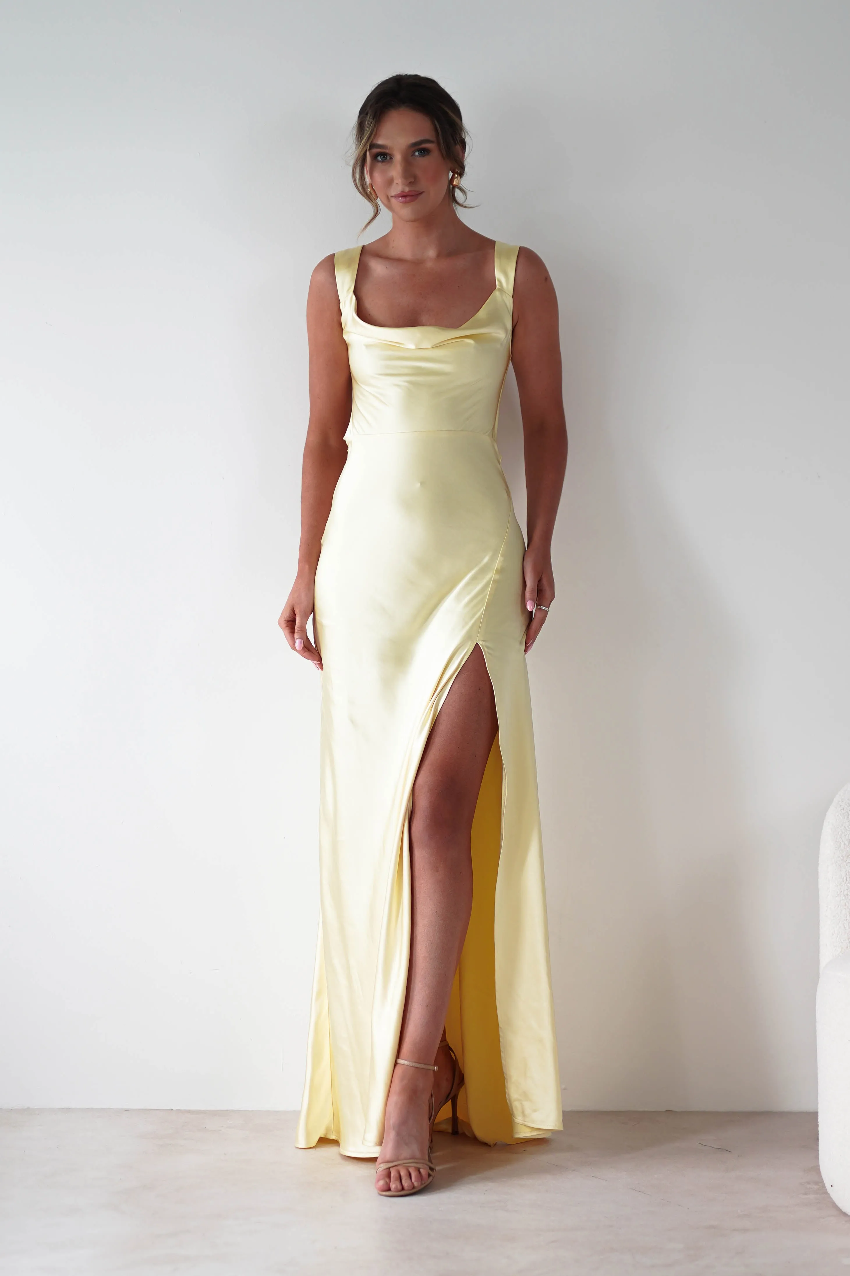 Riviera Soft Satin Maxi Gown | Yellow