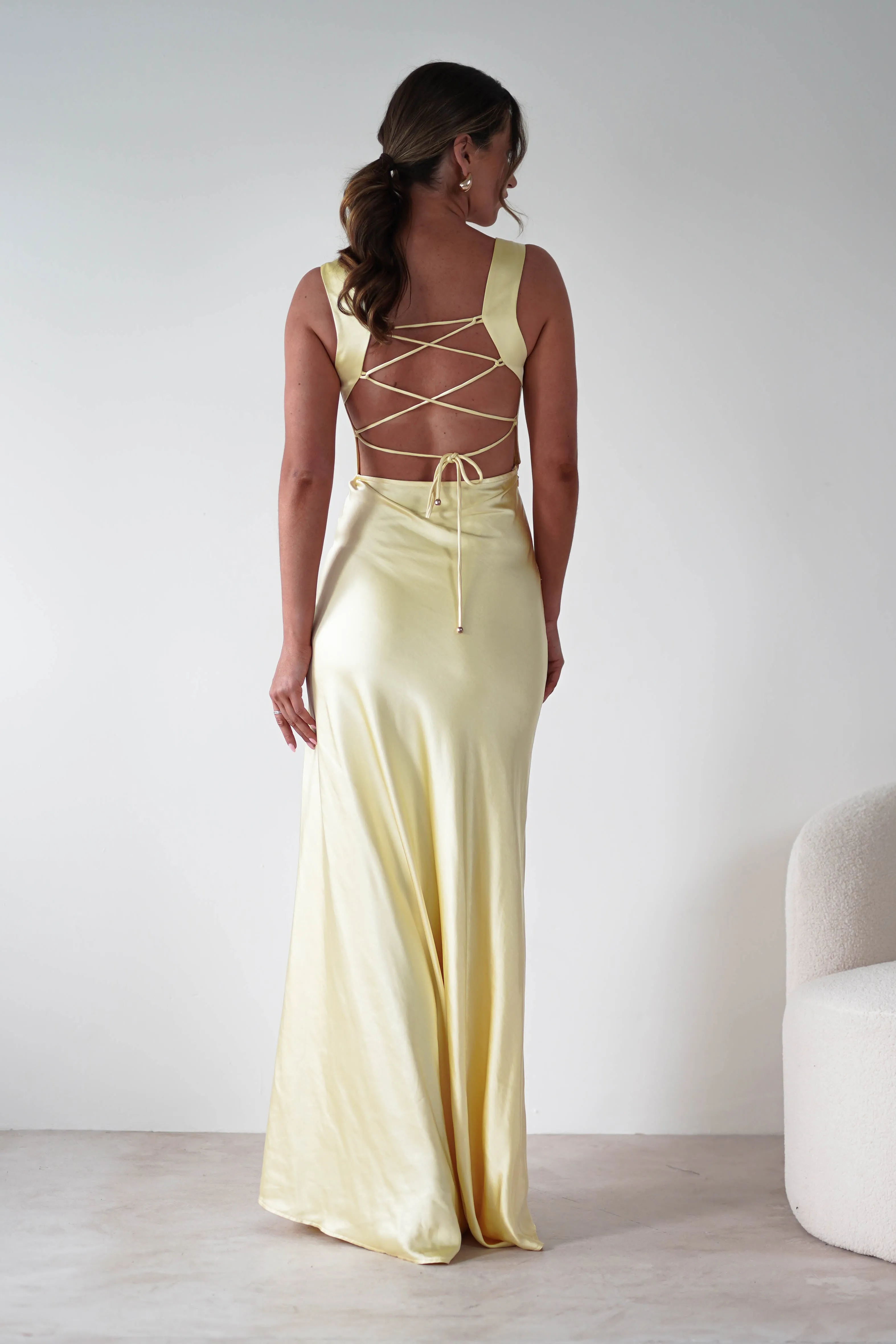Riviera Soft Satin Maxi Gown | Yellow