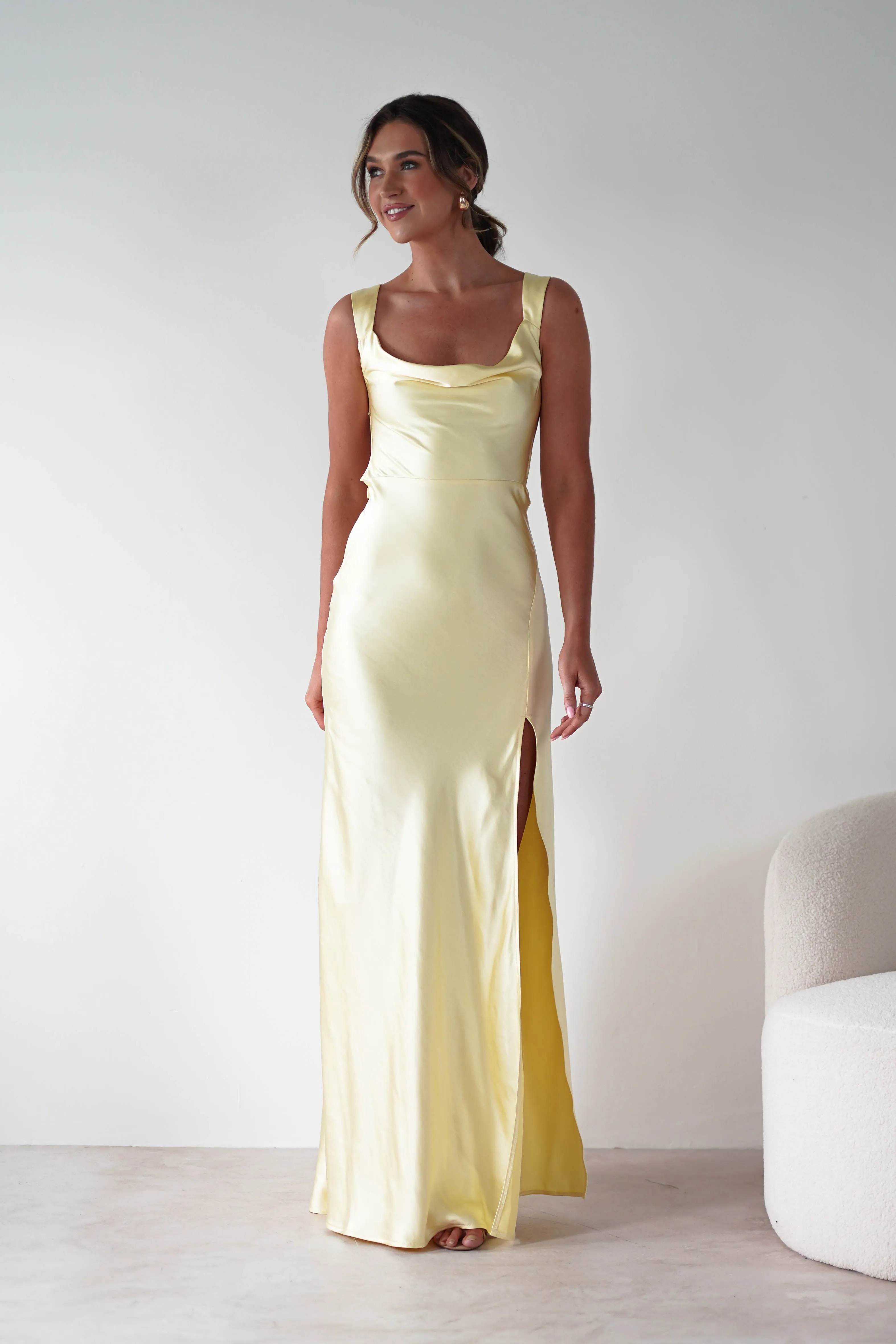Riviera Soft Satin Maxi Gown | Yellow