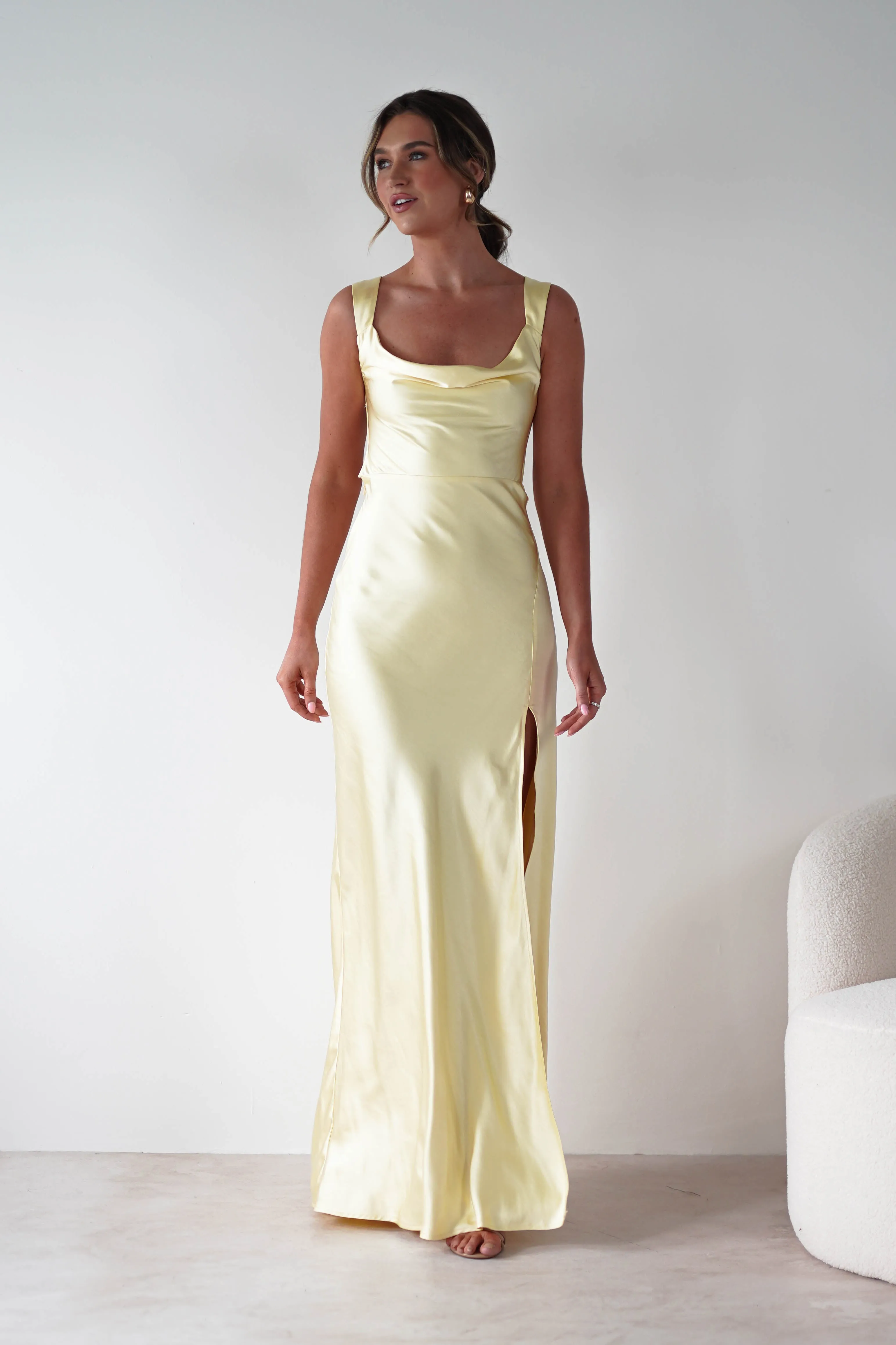 Riviera Soft Satin Maxi Gown | Yellow