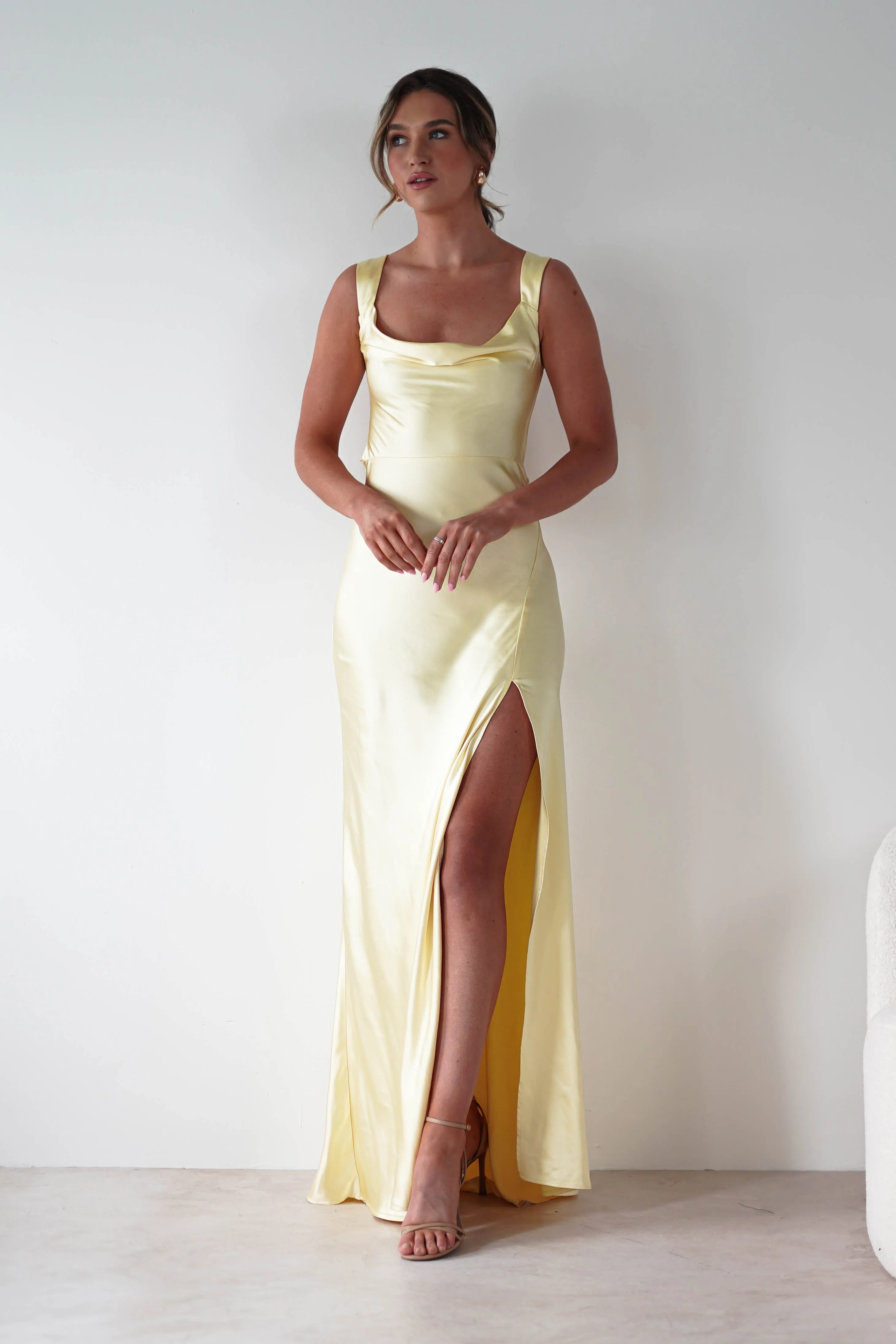 Riviera Soft Satin Maxi Gown | Yellow