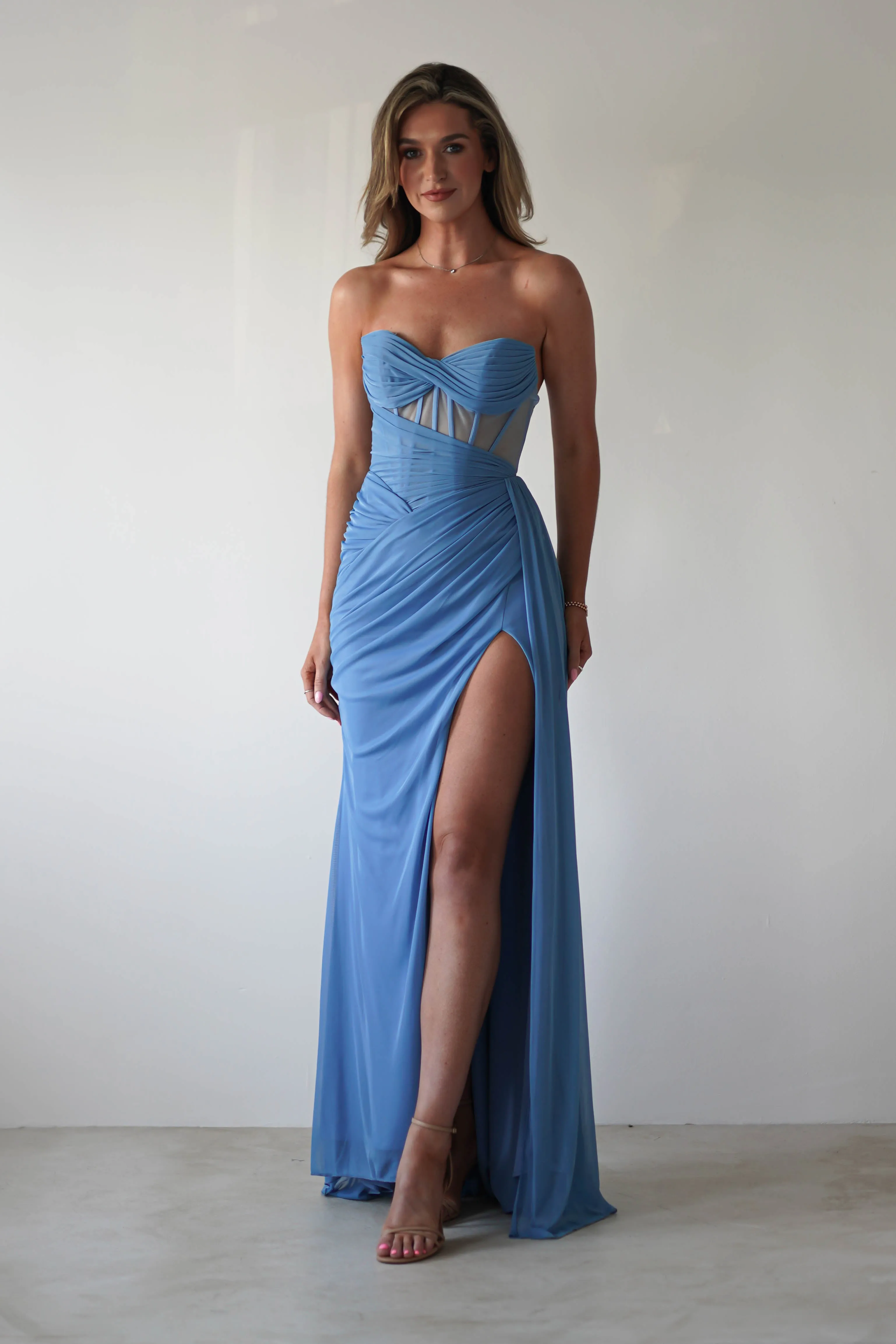 Robyn Draped Fitted Stapless Gown | Blue