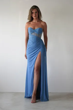 Robyn Draped Fitted Stapless Gown | Blue